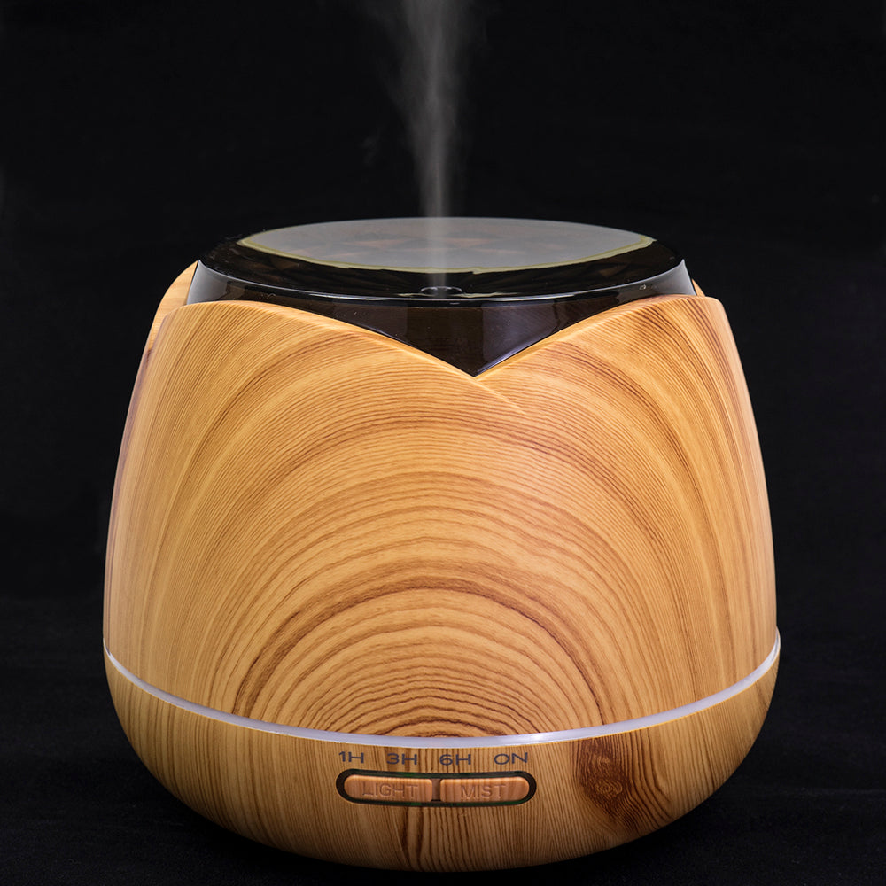 Difuzor aromaterapie PNI HU180 pentru uleiuri esentiale,  cu ultrasunete, 400 ml, timer, 7 culori LED, inchidere automata, Wood Grain
