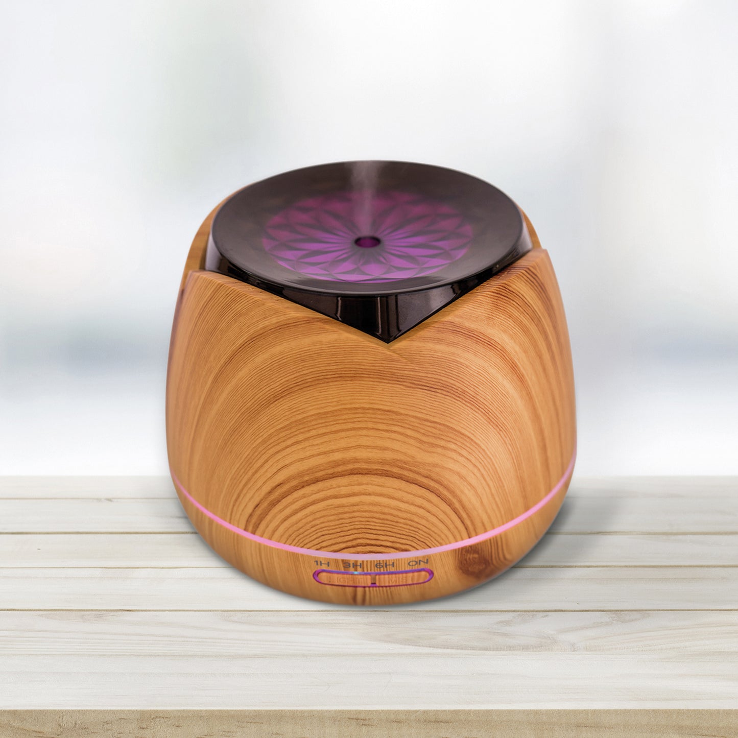 Difuzor aromaterapie PNI HU180 pentru uleiuri esentiale,  cu ultrasunete, 400 ml, timer, 7 culori LED, inchidere automata, Wood Grain