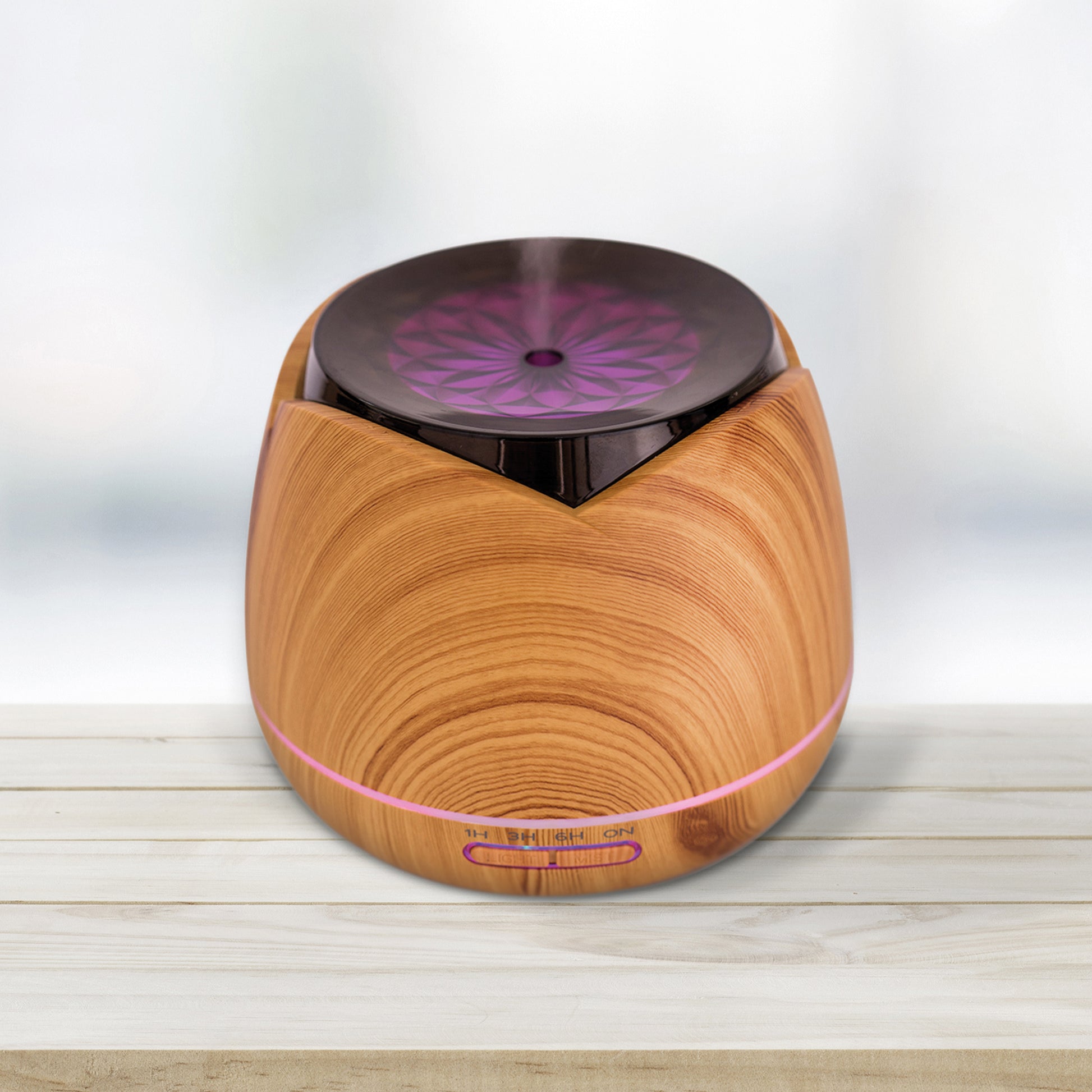 Difuzor aromaterapie PNI HU180 pentru uleiuri esentiale,  cu ultrasunete, 400 ml, timer, 7 culori LED, inchidere automata, Wood Grain