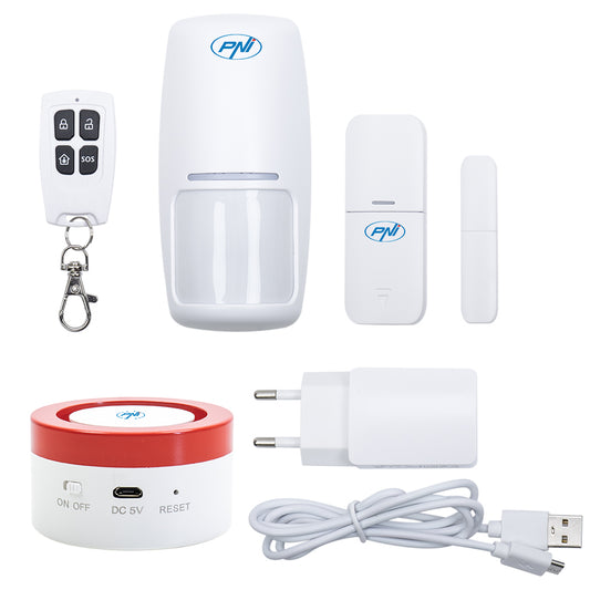 Sistem de alarma wireless PNI Safe House PG600, sistem inteligent de securitate pentru casa, conectare wireless, alarma antiefractie, alarma fara fir, alerta inteligenta prin aplicatia TUYA iOS / Android, compatibil cu Alexa si Google Assistant