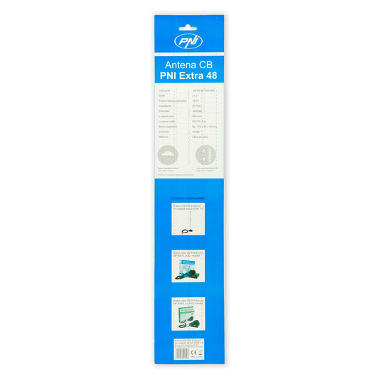 Antena CB PNI Extra 48, cu magnet inclus, 45 cm, 26-30MHz, 150W, SWR 1.0, fibra de sticla