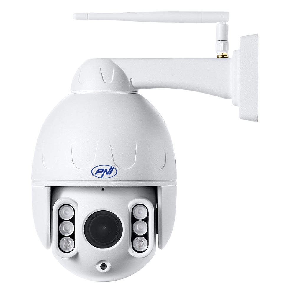 Camera supraveghere video PNI IP652W WiFi PTZ 1080p 2MP 5X Zoom optic, stand-alone, H265 slot microSD Night Vision 50m IP66 Alarma detectie miscare Comunicare audio bidirectionala