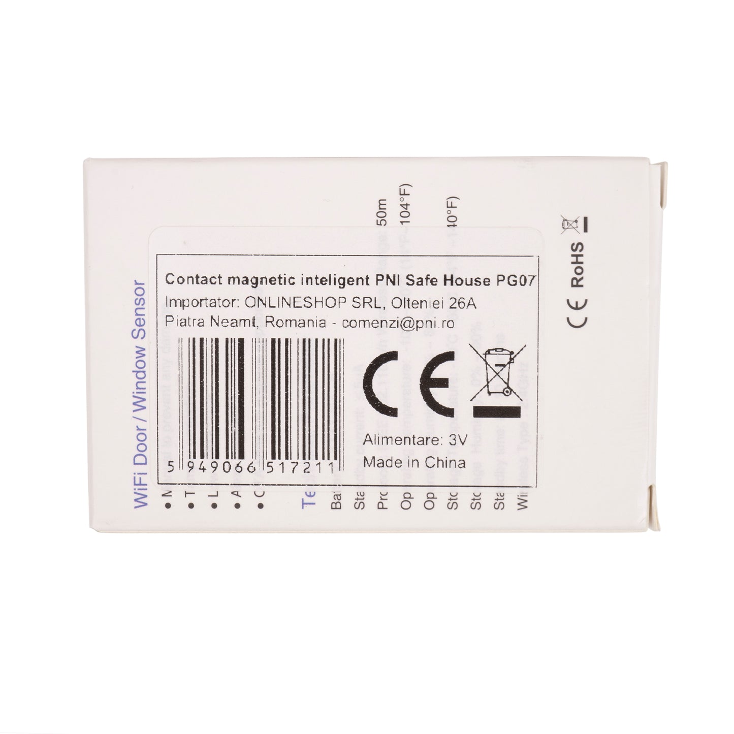 Contact magnetic inteligent PNI Safe House PG07 pentru monitorizare usi si ferestre prin internet, compatibil cu aplicatia Tuya, stand alone sau asociat la sistemul de alarma PNI PG600, PNI HS650 si HS600