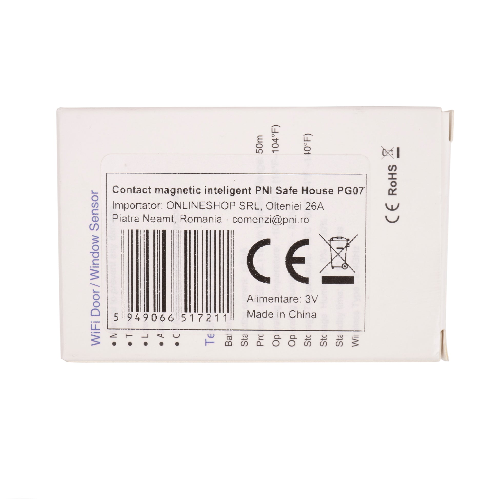 Contact magnetic inteligent PNI Safe House PG07 pentru monitorizare usi si ferestre prin internet, compatibil cu aplicatia Tuya, stand alone sau asociat la sistemul de alarma PNI PG600, PNI HS650 si HS600