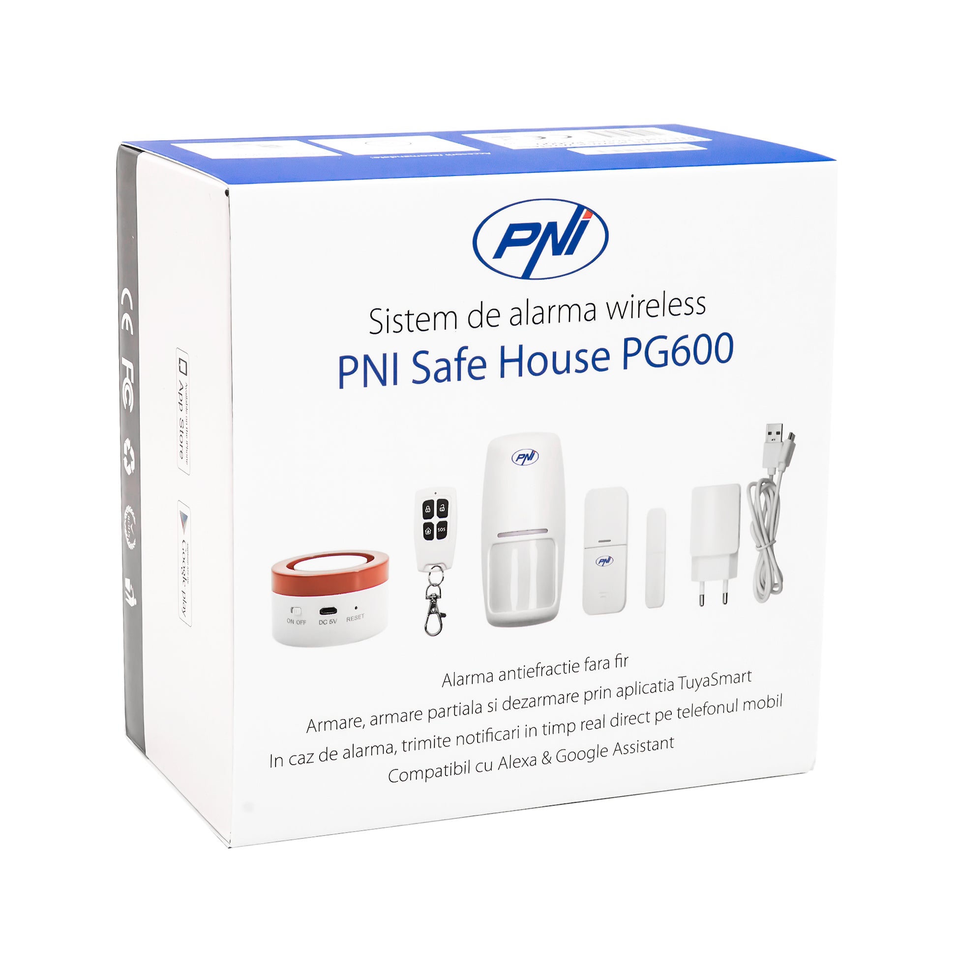 Sistem de alarma wireless PNI Safe House PG600, sistem inteligent de securitate pentru casa, conectare wireless, alarma antiefractie, alarma fara fir, alerta inteligenta prin aplicatia TUYA iOS / Android, compatibil cu Alexa si Google Assistant