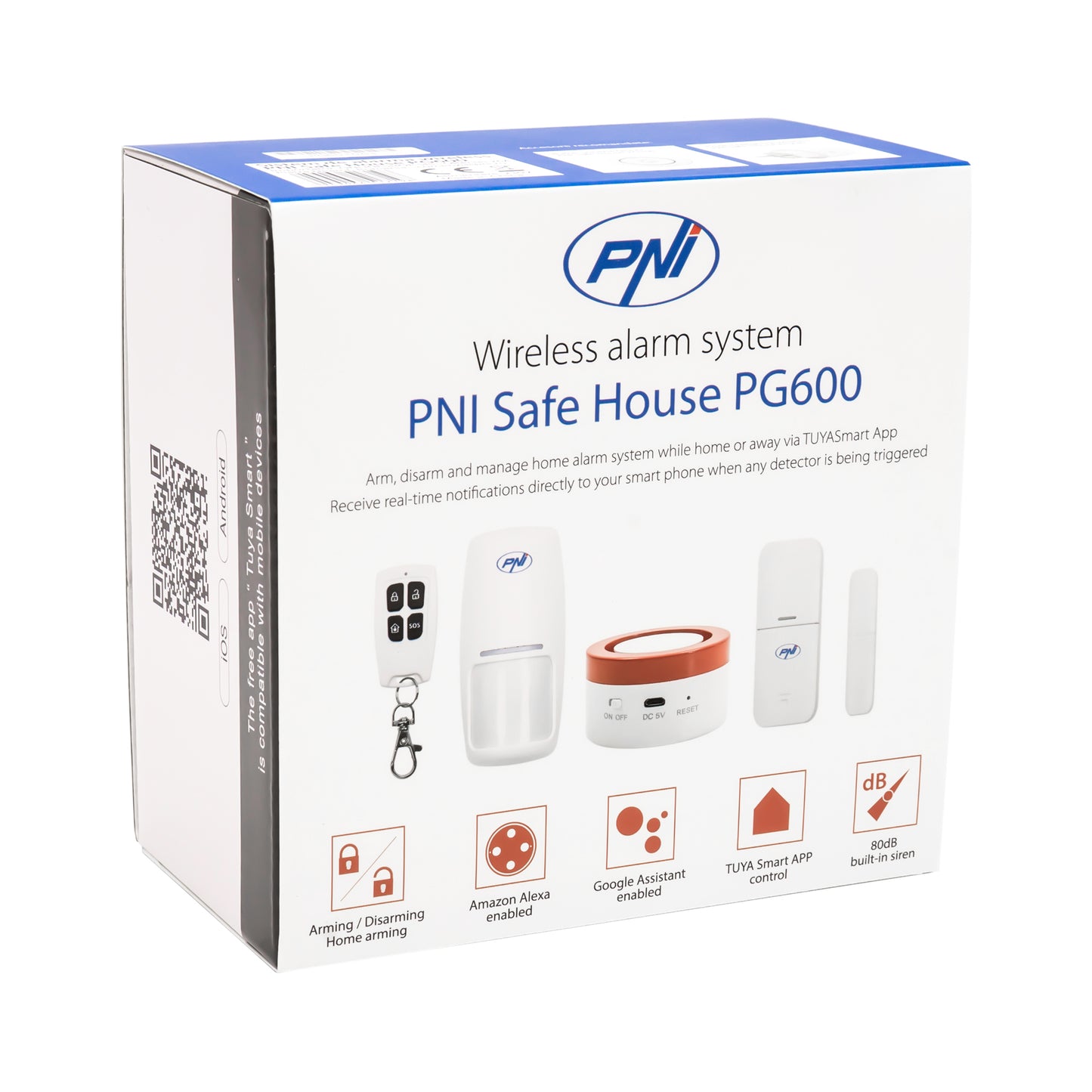 Sistem de alarma wireless PNI Safe House PG600, sistem inteligent de securitate pentru casa, conectare wireless, alarma antiefractie, alarma fara fir, alerta inteligenta prin aplicatia TUYA iOS / Android, compatibil cu Alexa si Google Assistant