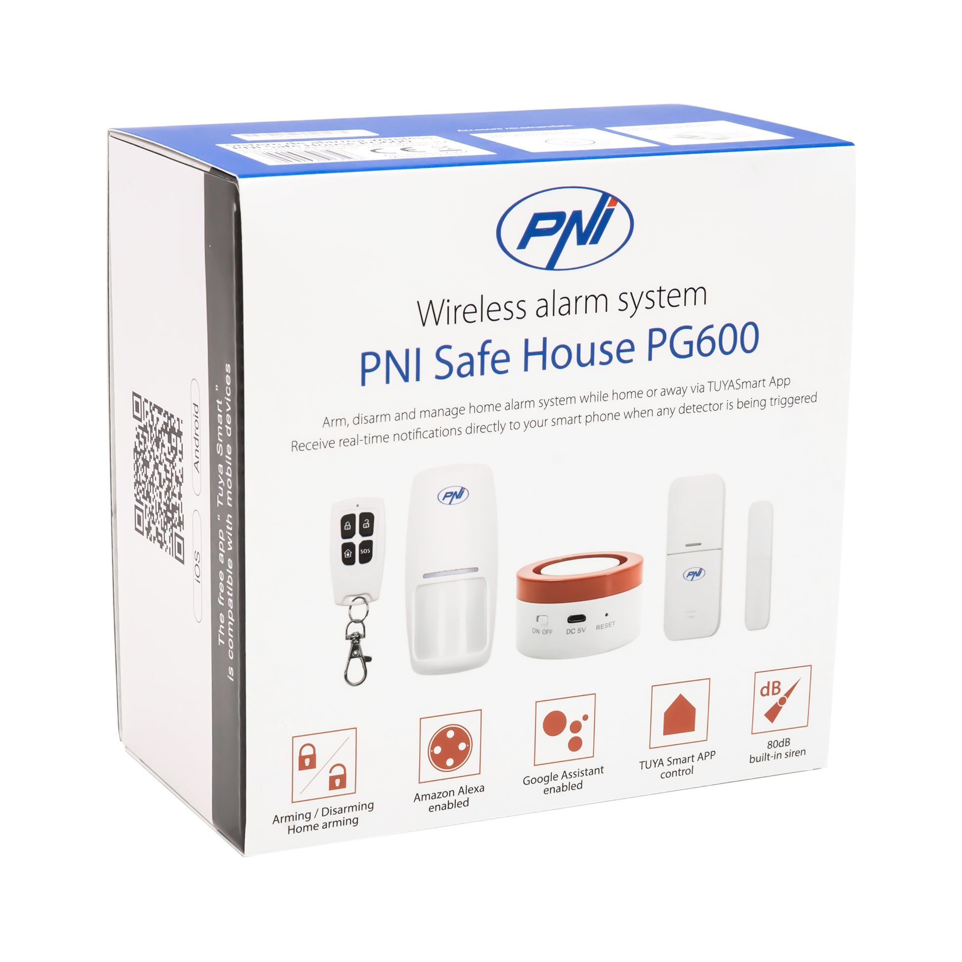 Sistem de alarma wireless PNI Safe House PG600, sistem inteligent de securitate pentru casa, conectare wireless, alarma antiefractie, alarma fara fir, alerta inteligenta prin aplicatia TUYA iOS / Android, compatibil cu Alexa si Google Assistant