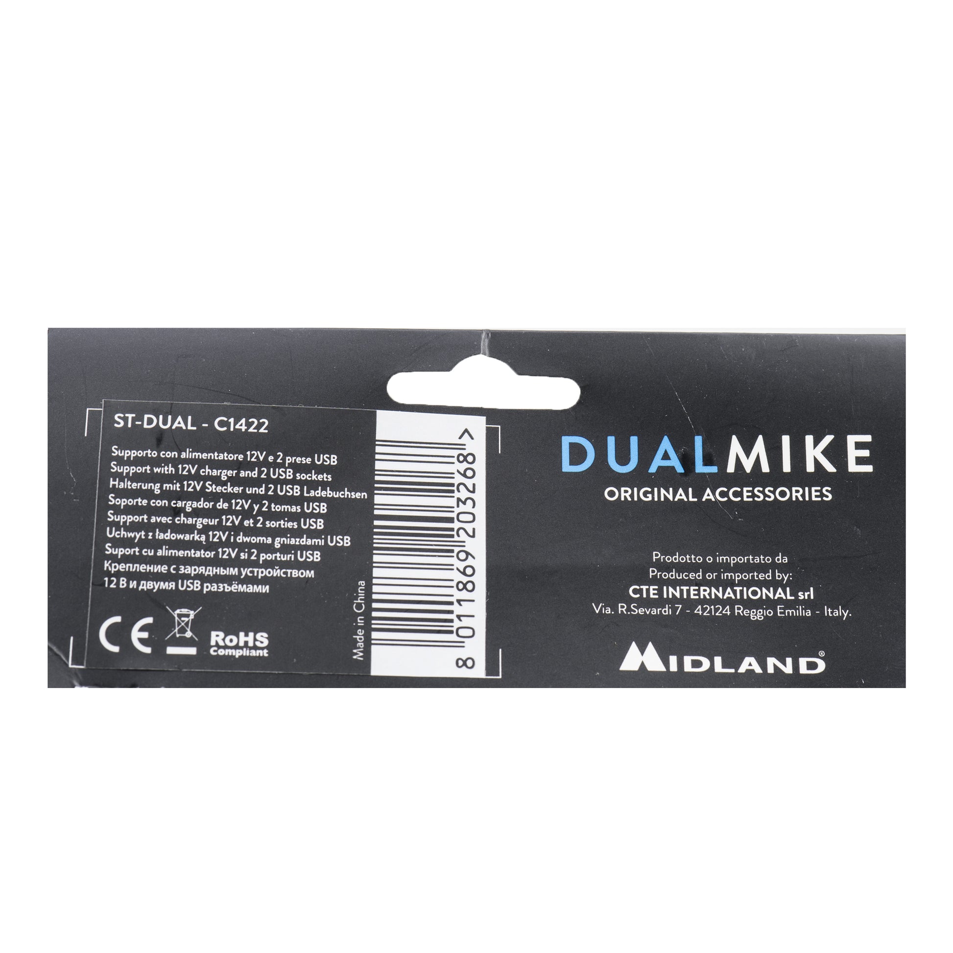 Incarcator auto Midland ST-DUAL USB cu suport pentru microfon, alimentare 12V