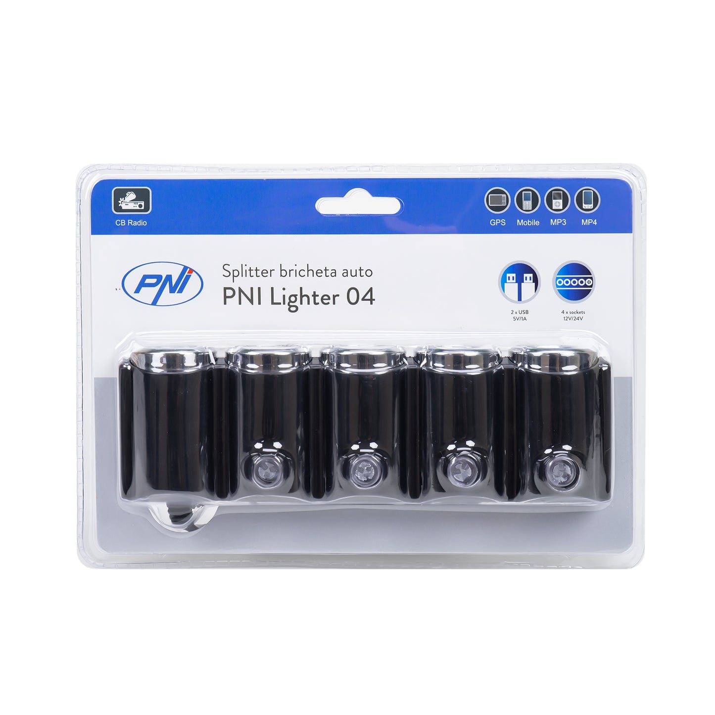 Spliter bricheta auto PNI Lighter 04 12V/24V 4 iesiri, 2xUSB, indicator LED
