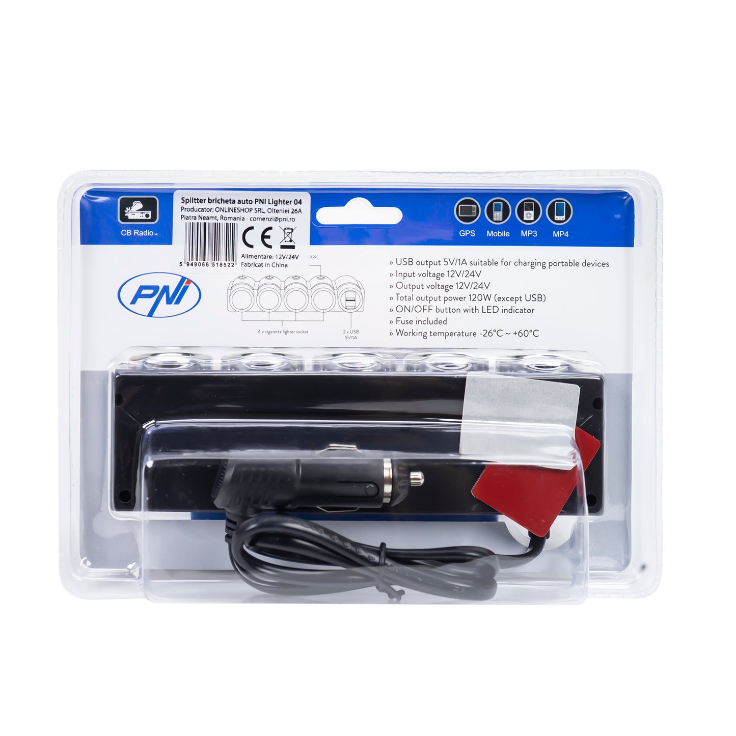 Spliter bricheta auto PNI Lighter 04 12V/24V 4 iesiri, 2xUSB, indicator LED