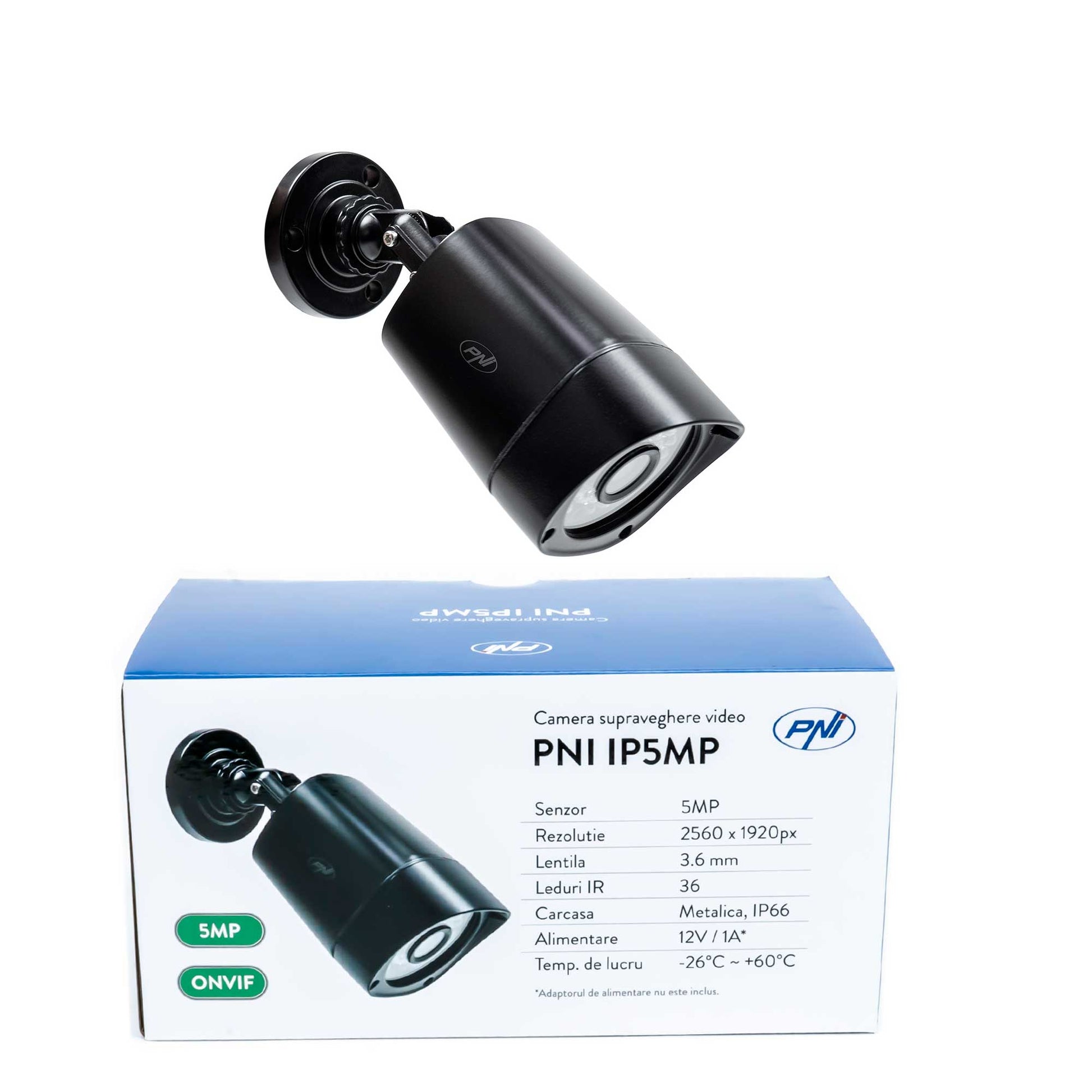 Camera supraveghere video PNI IP5MP cu IP, 5MP, H.265, ONVIF, de exterior si interior IP66