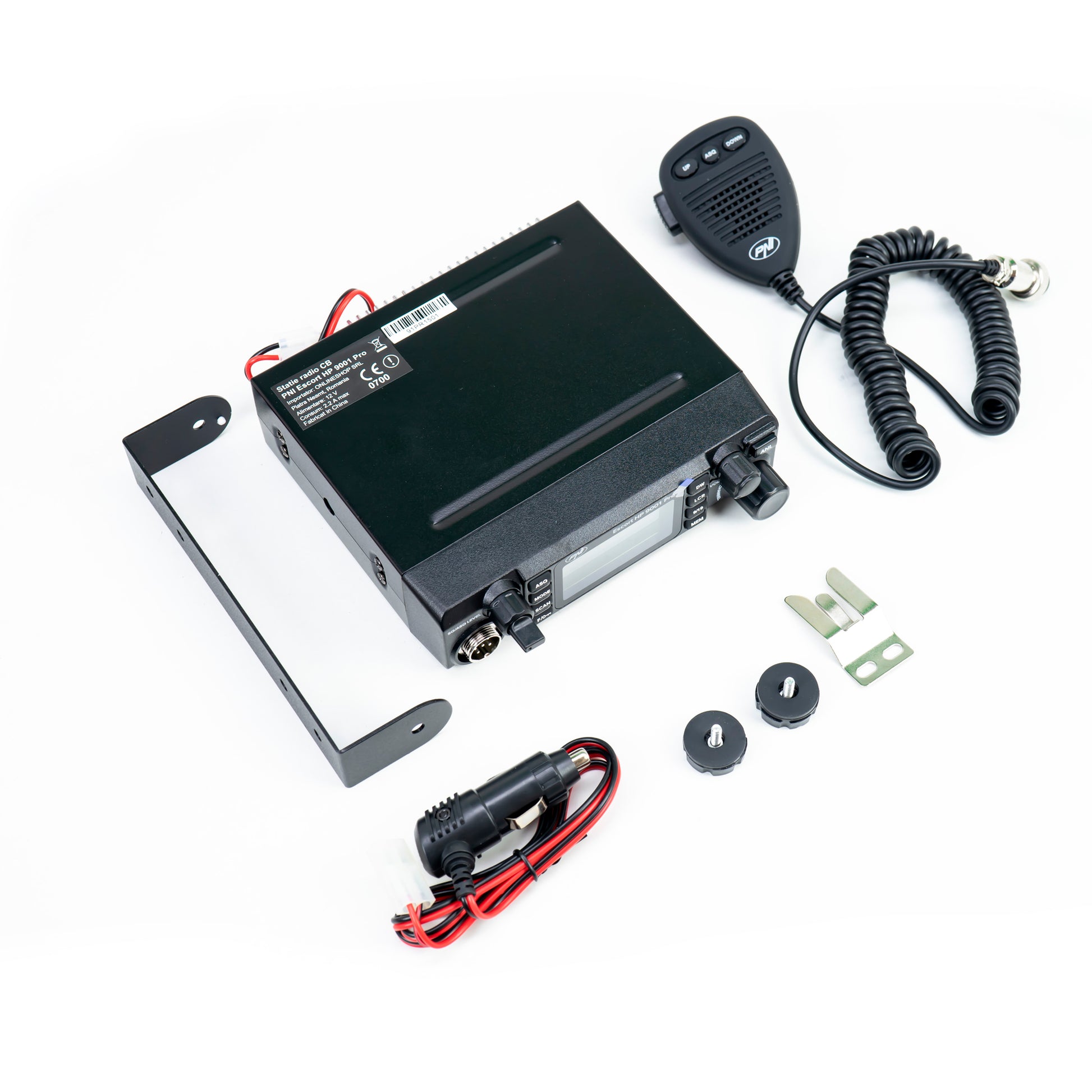 Kit Statie radio CB PNI ESCORT HP 9001 PRO ASQ reglabil, AM-FM, 12V, 4W + Antena CB PNI ML100, 26-30MHz,250W, 100cm, magnet 125mm inclus