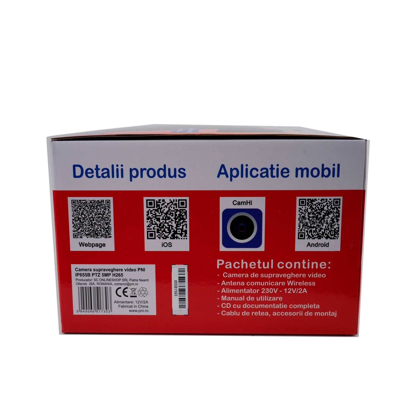 Camera supraveghere video PNI IP655B 5MP WiFi PTZ 5X Zoom optic H265, slot microSD, stand-alone, Night Vision 50m IP66 Alarma detectie miscare Comunicare audio bidirectionala