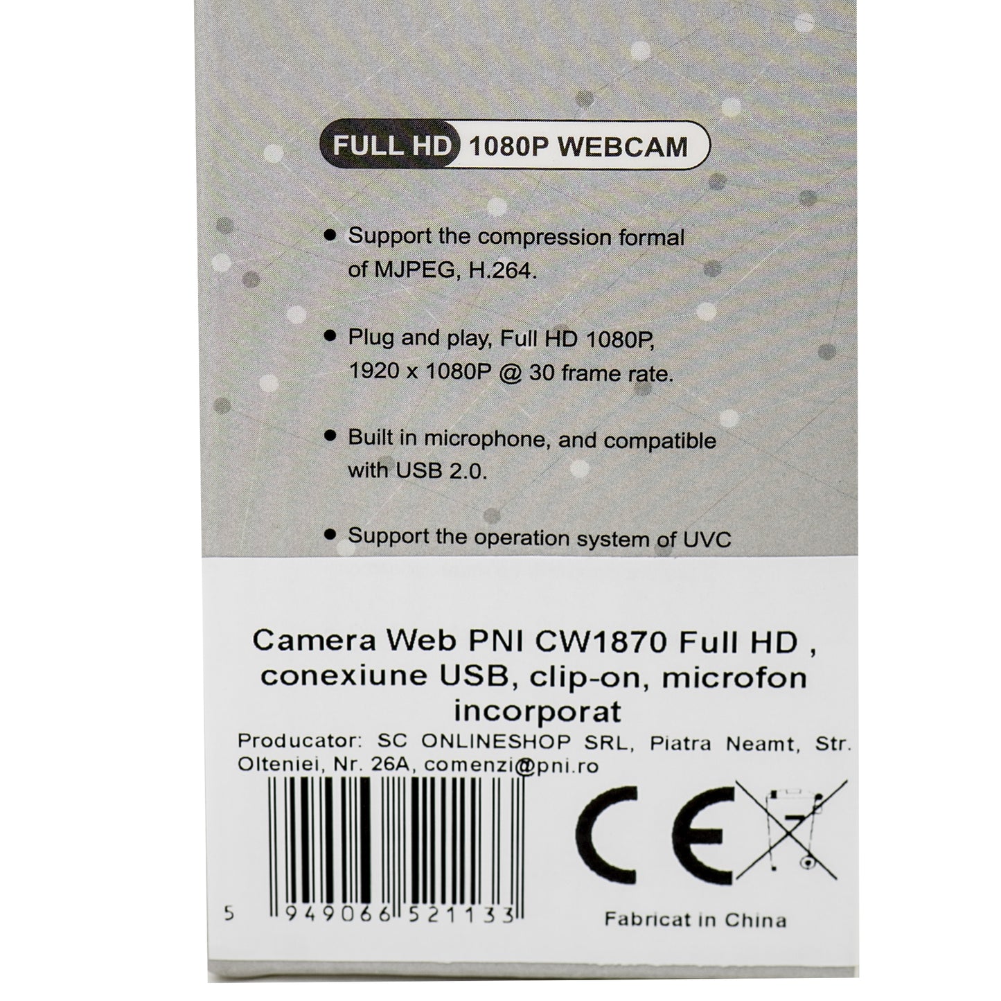 Camera Web PNI CW1870 Full HD , conexiune USB, clip-on, microfon incorporat