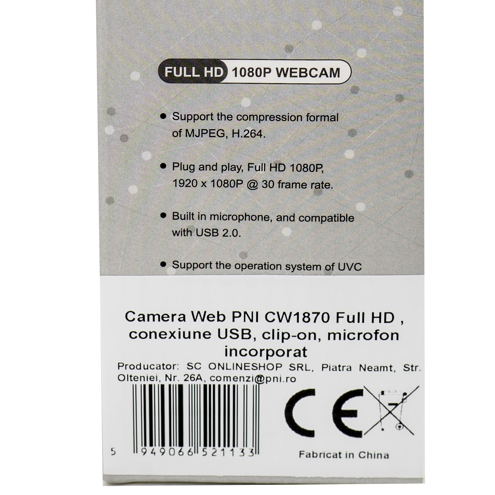 Camera Web PNI CW1870 Full HD , conexiune USB, clip-on, microfon incorporat