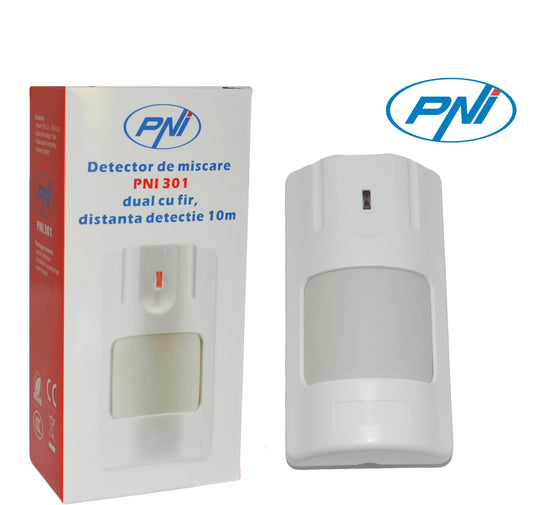 Senzor de miscare PNI 301 dual cu fir pentru alarma PNI 205, distanta detectie 10m