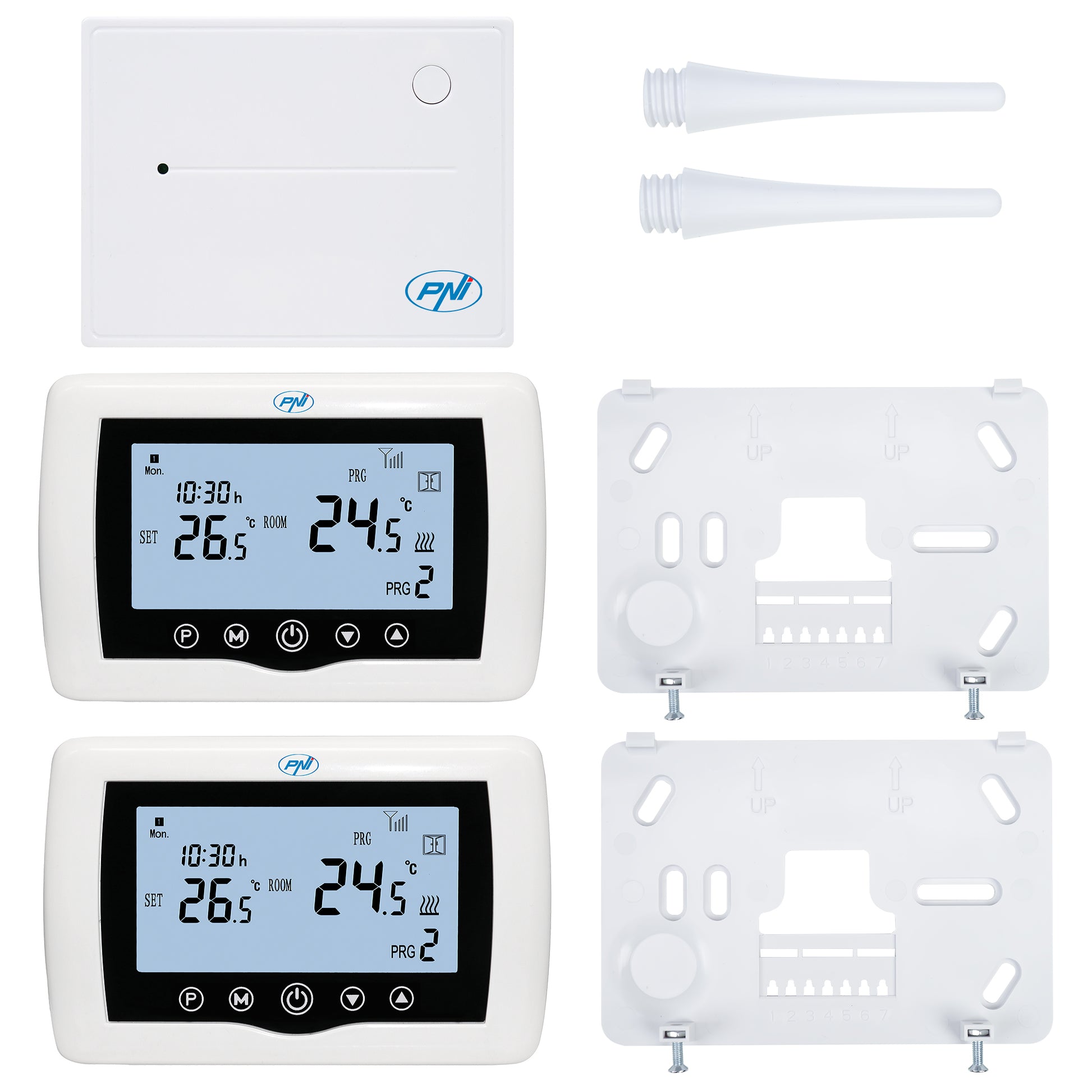Termostat inteligent PNI CT400 fara fir, cu WiFi, controleaza 1 centrala si 2 zone diferite, parter etaj prin Internet, pentru centrale termice, pompe, electrovalve, APP TuyaSmart, histerezis 0.2 grade C, controleaza 2 grupuri de pompare prin 2 switch-uri