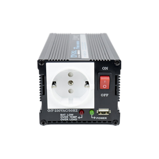 Invertor de tensiune President 400W alimentare 12V, iesire 230V, unda sinus modificata, mufa USB 5V 500mAh,  cu clesti alimentare si mufa de bricheta inclus