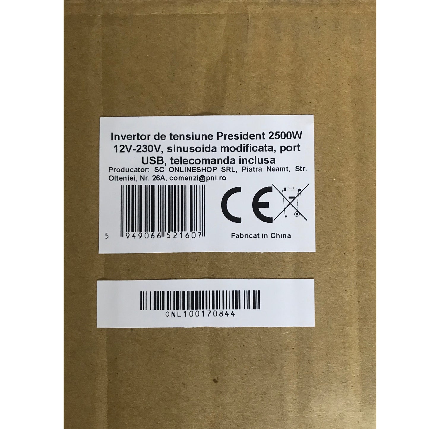 Invertor de tensiune President 2500W 12V-230V, sinusoida modificata, port USB, telecomanda inclusa