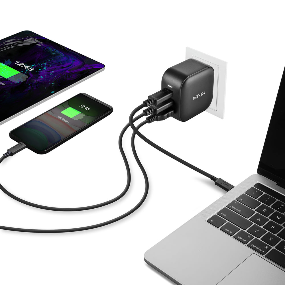 Incarcator Minix NEO P1 cu 3 porturi USB 2 x USB-C 3.0 (Max 65W) 1 x USB-A Quick Charge 3.0 (Max 36W)