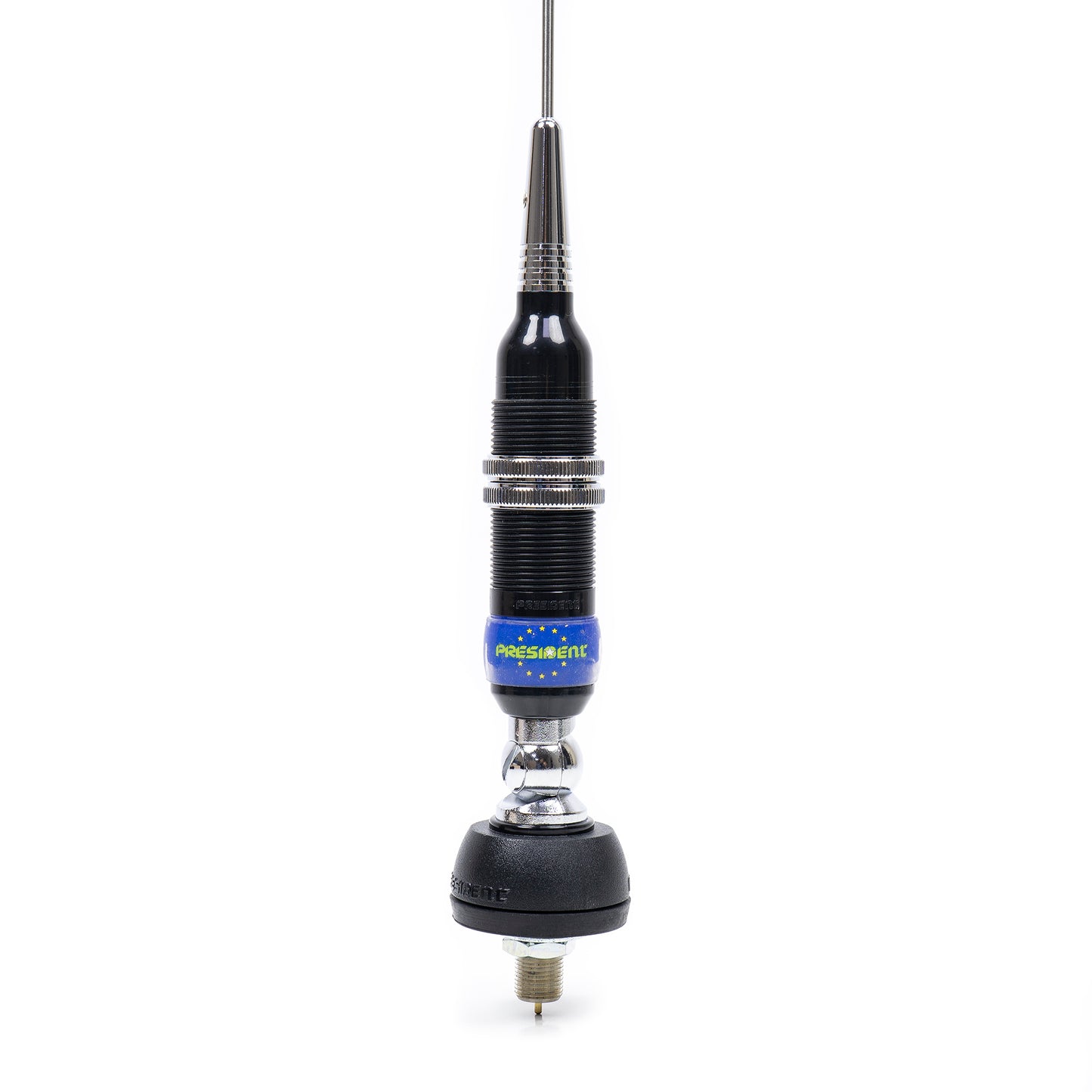 Kit Statie radio CB President BARRY II ASC AM/FM, Roger Beep, NB, ANL, Port USB, VOX, 12V/24V + Antena CB President Maryland 155 cm 500W cu montura prindere fixa si cablu inclus