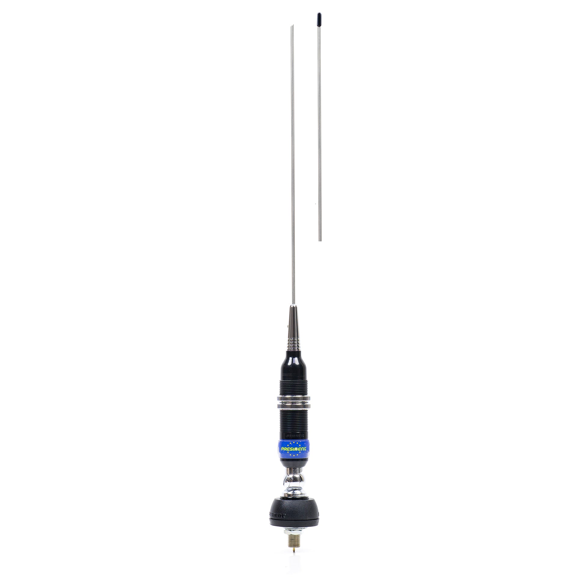 Kit Statie radio CB President BARRY II ASC AM/FM, Roger Beep, NB, ANL, Port USB, VOX, 12V/24V + Antena CB President Maryland 155 cm 500W cu montura prindere fixa si cablu inclus
