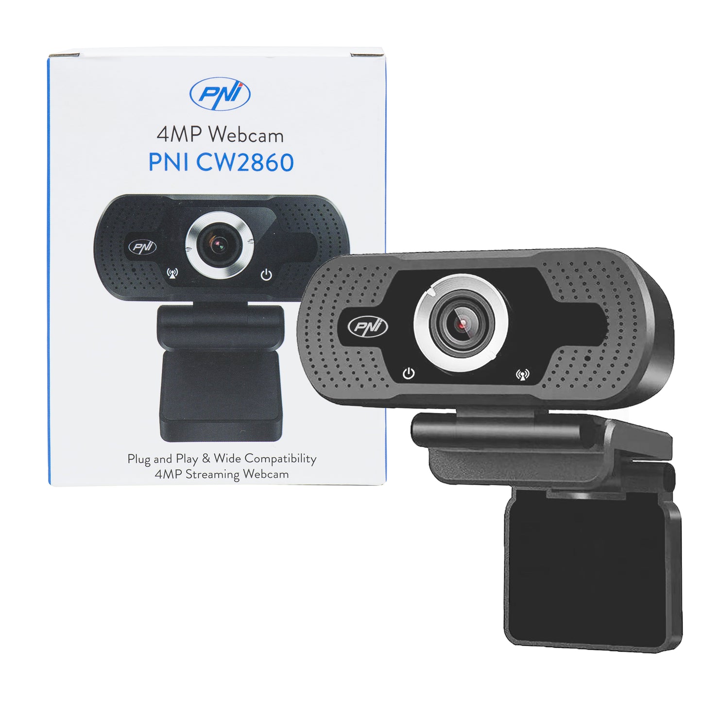 Camera Web PNI CW2860 Full HD 4MP, USB, Clip-on, Microfon incorporat, Conectare PC/Laptop, @30fps, Corectie automata de culoare