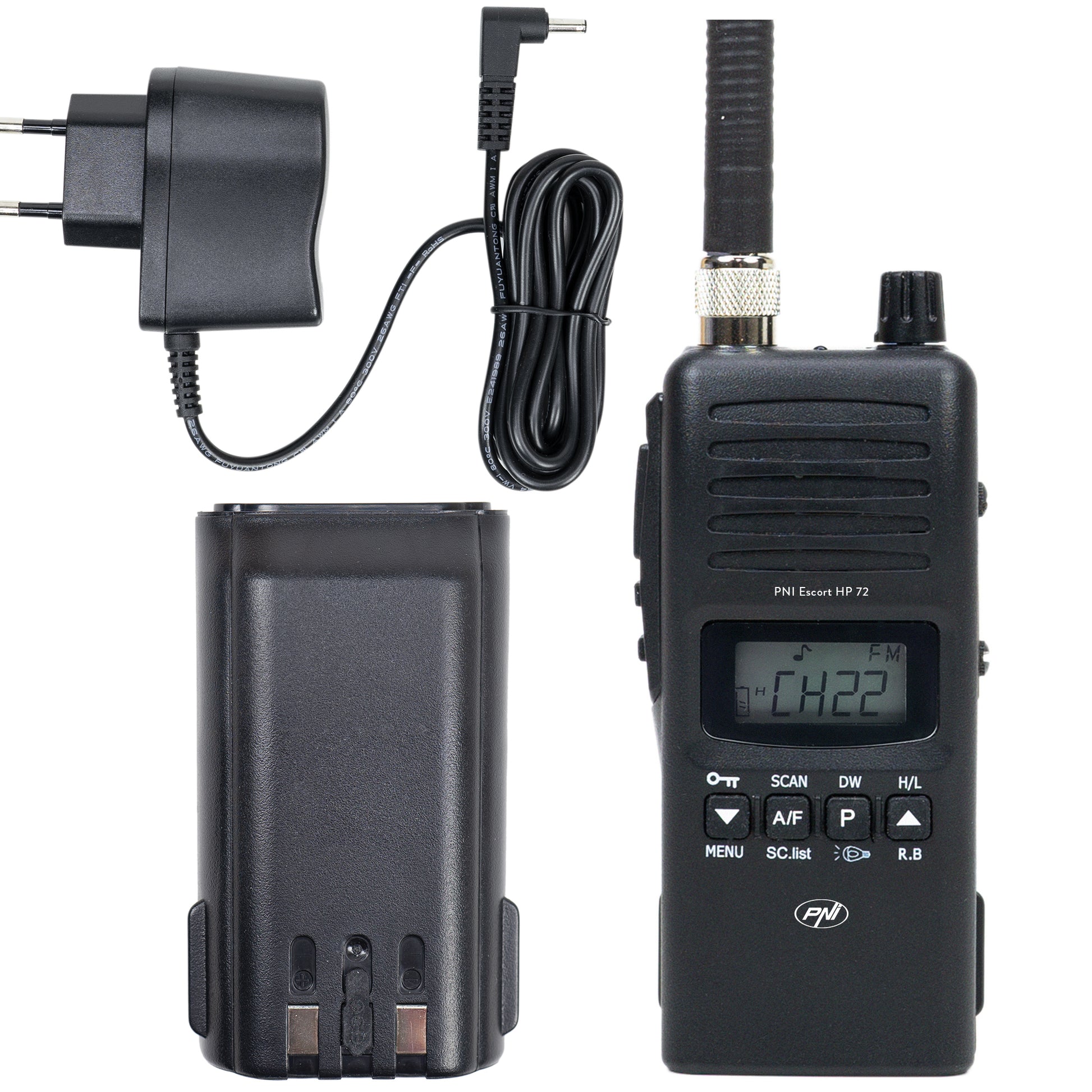 Statie radio CB portabila PNI Escort HP 72, multi-standard, 4W, AM-FM, ASQ reglabil pe 6 niveluri, Dual Watch, Scan, Lock, Roger Beep