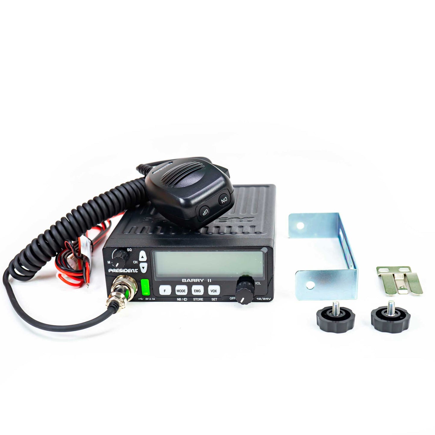 Kit Statie radio CB President BARRY II ASC AM/FM, Roger Beep, NB, ANL, Port USB, VOX, 12V/24V + Antena CB President WA 27 200 cm cu montura si cablu 4 m