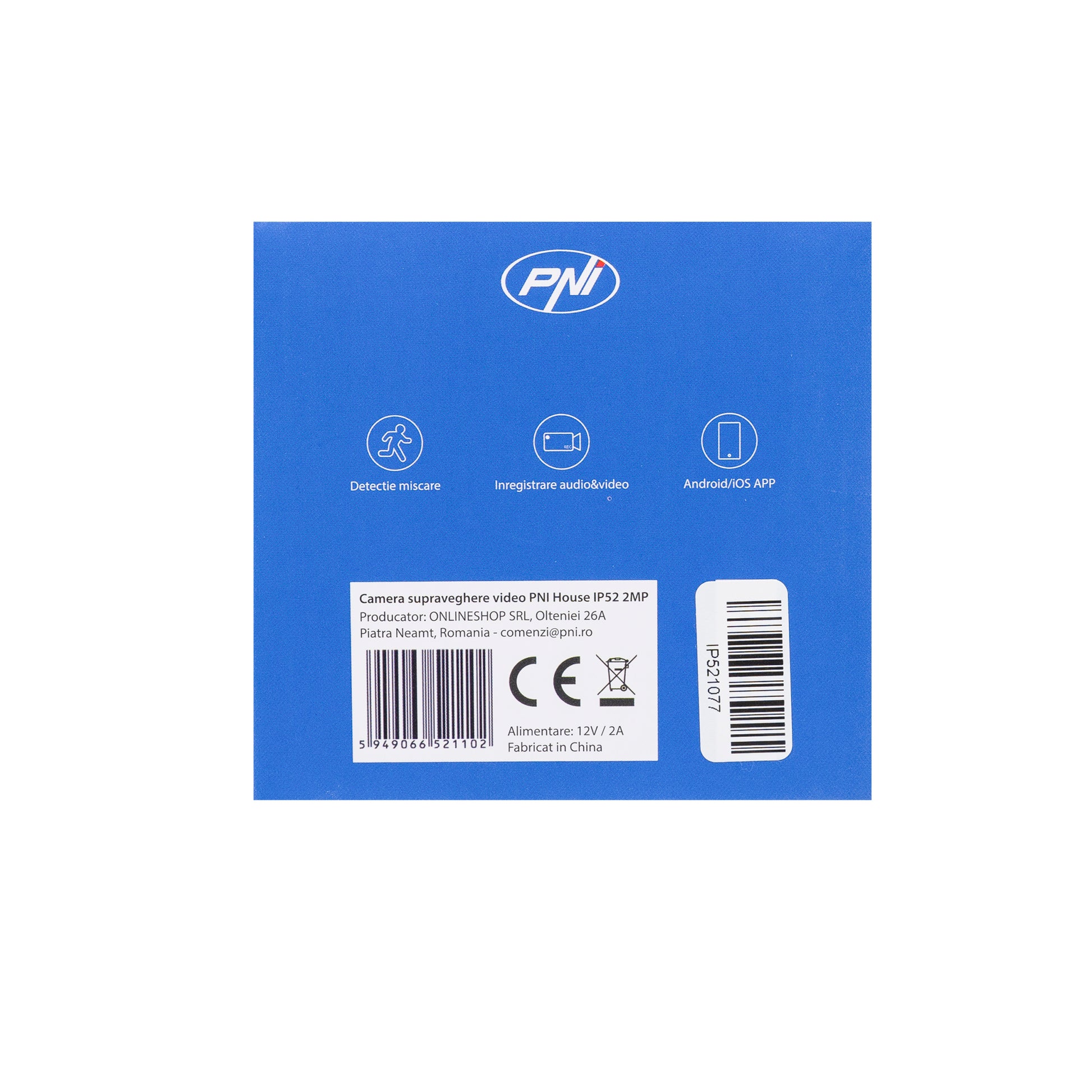 Camera supraveghere video PNI House IP52 2MP 1080P wireless cu IP, stand-alone, de exterior si interior si slot microSD, mod noapte