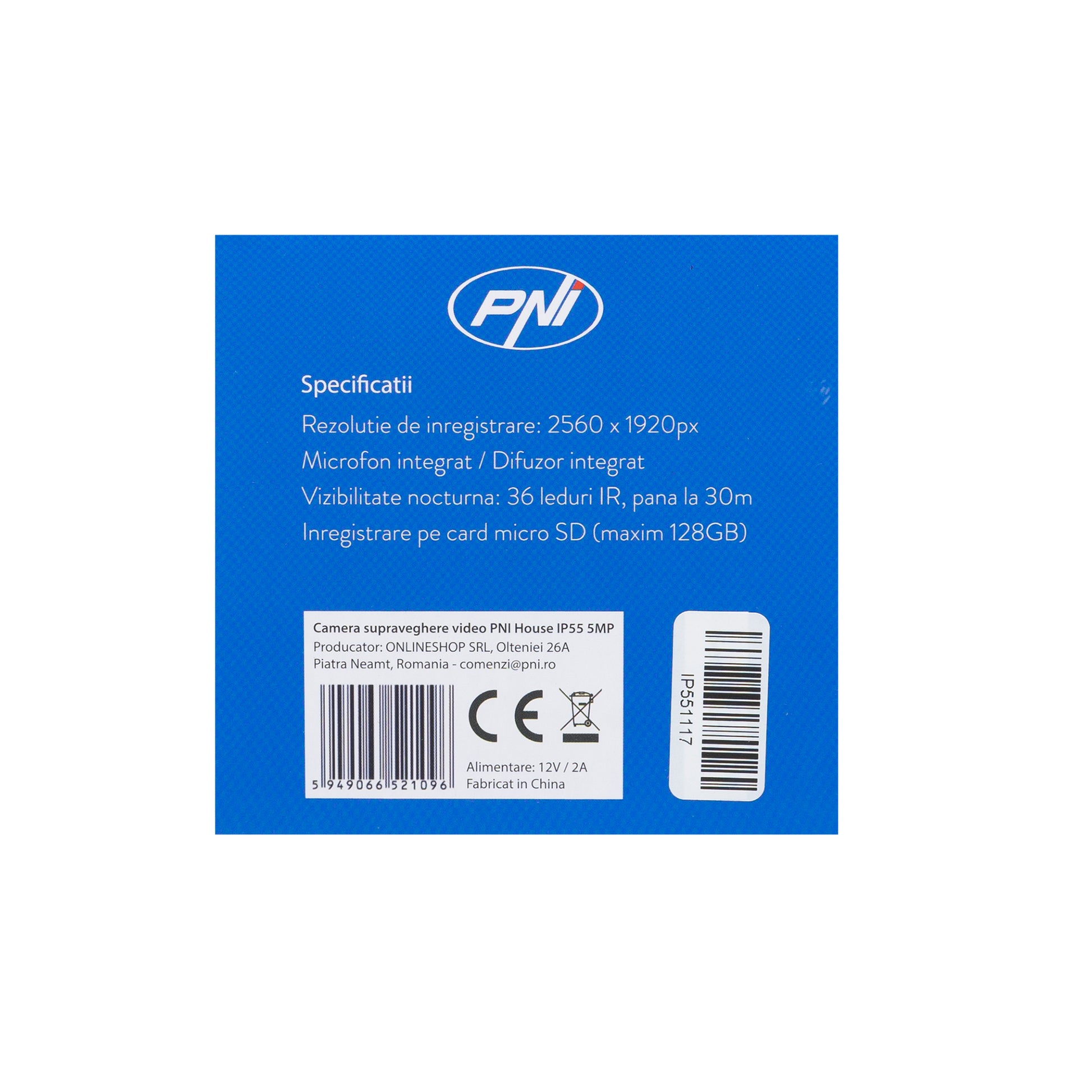 Camera supraveghere video PNI House IP55 5MP wireless cu IP, stand-alone, de exterior si interior si slot microSD, mod noapte