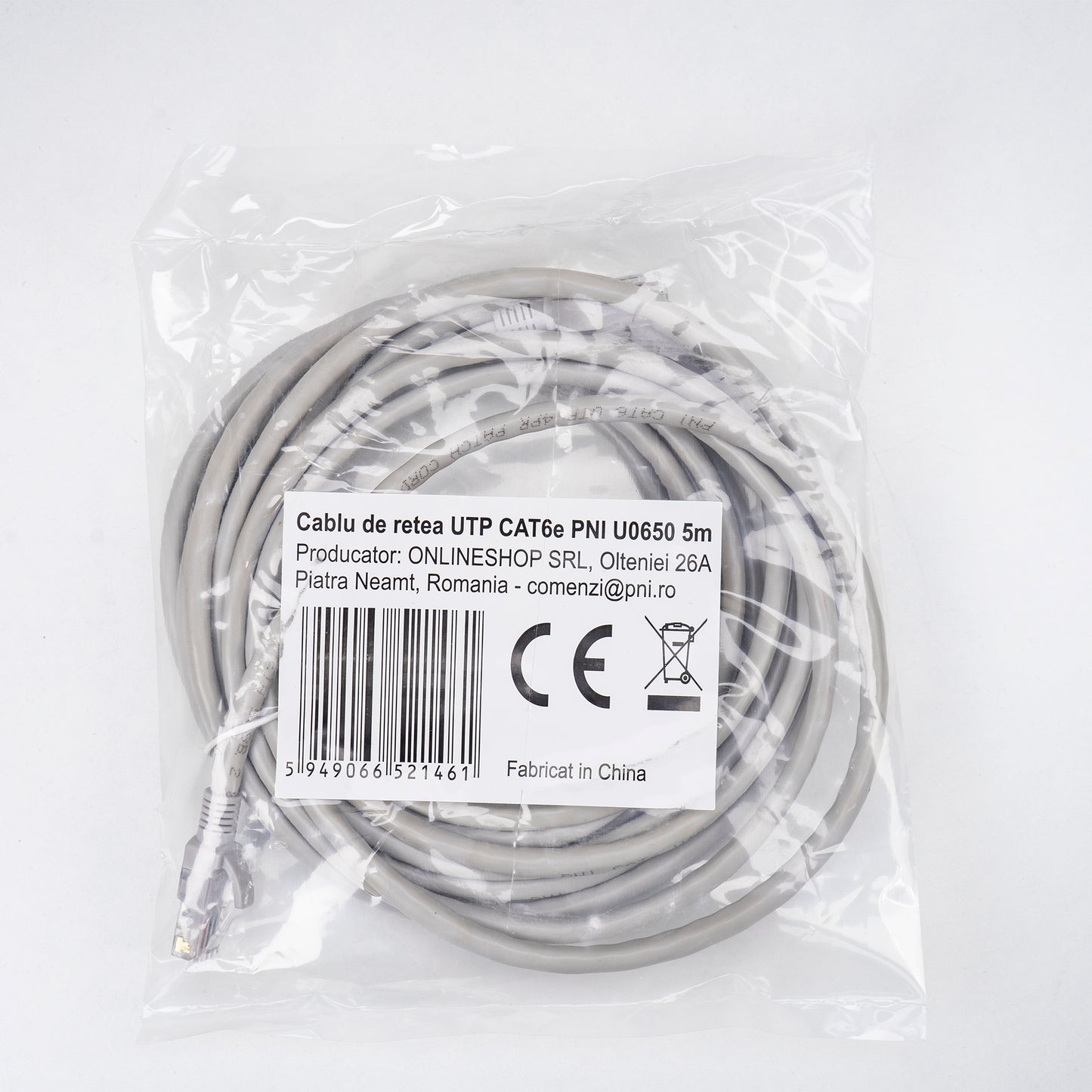 Cablu de retea UTP CAT6 PNI U0650, patch mufat 2xRJ45, 8 fire x 0.5 mm, 5m