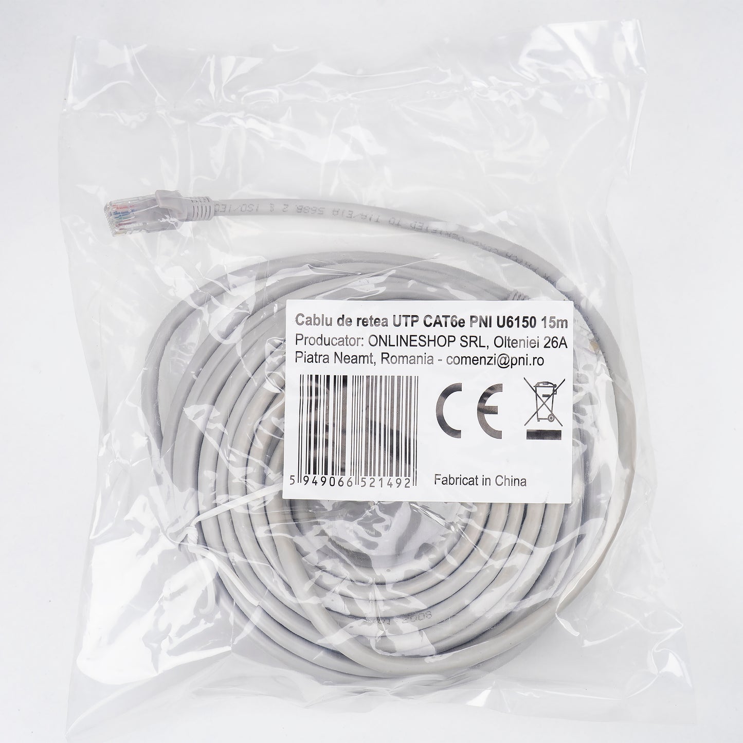 Cablu de retea UTP CAT6 PNI U6150, patch mufat 2xRJ45, 8 fire x 0.5 mm, 15m