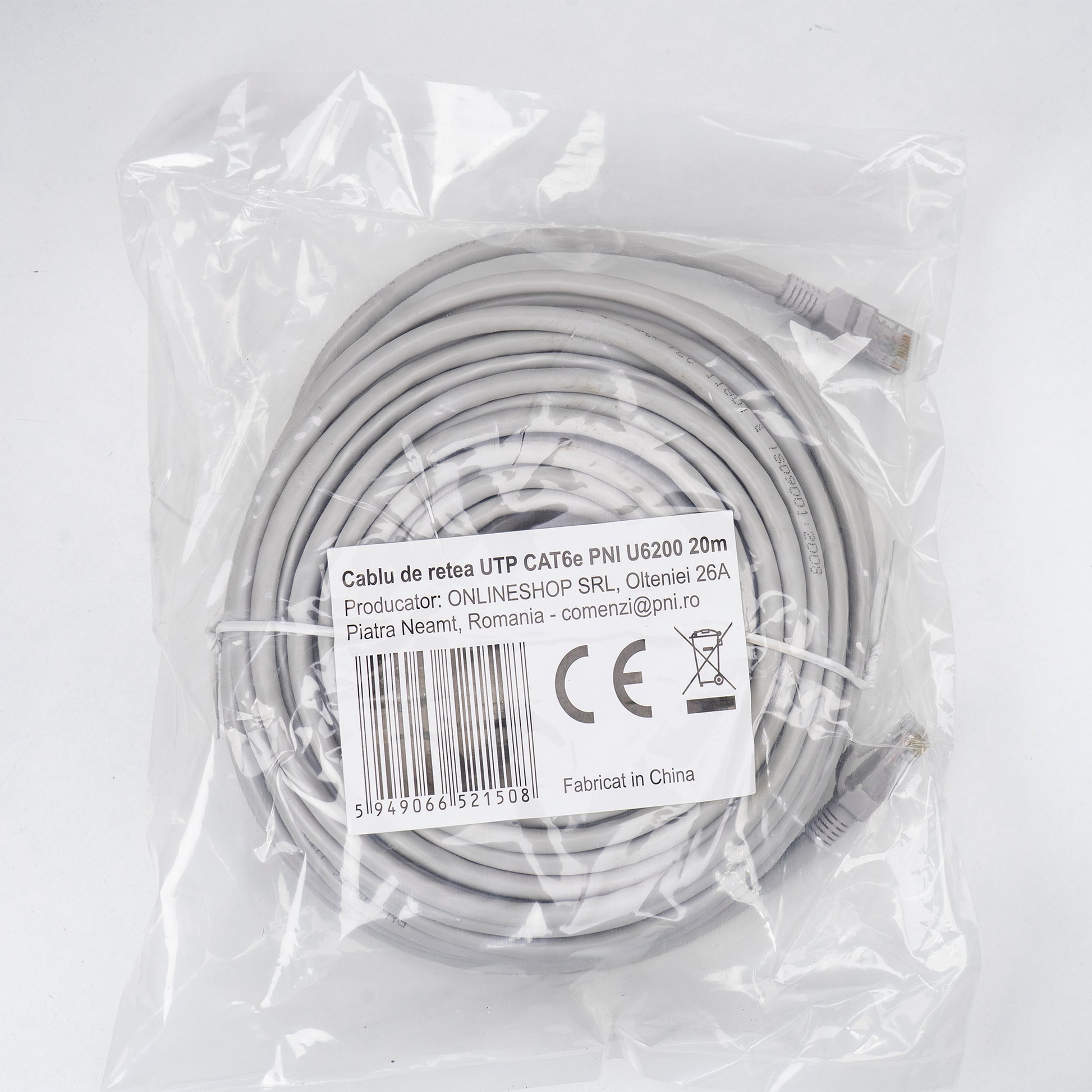 Cablu de retea UTP CAT6 PNI U6200, mufat 2xRJ45, 8 fire x 0.4 mm, 20m