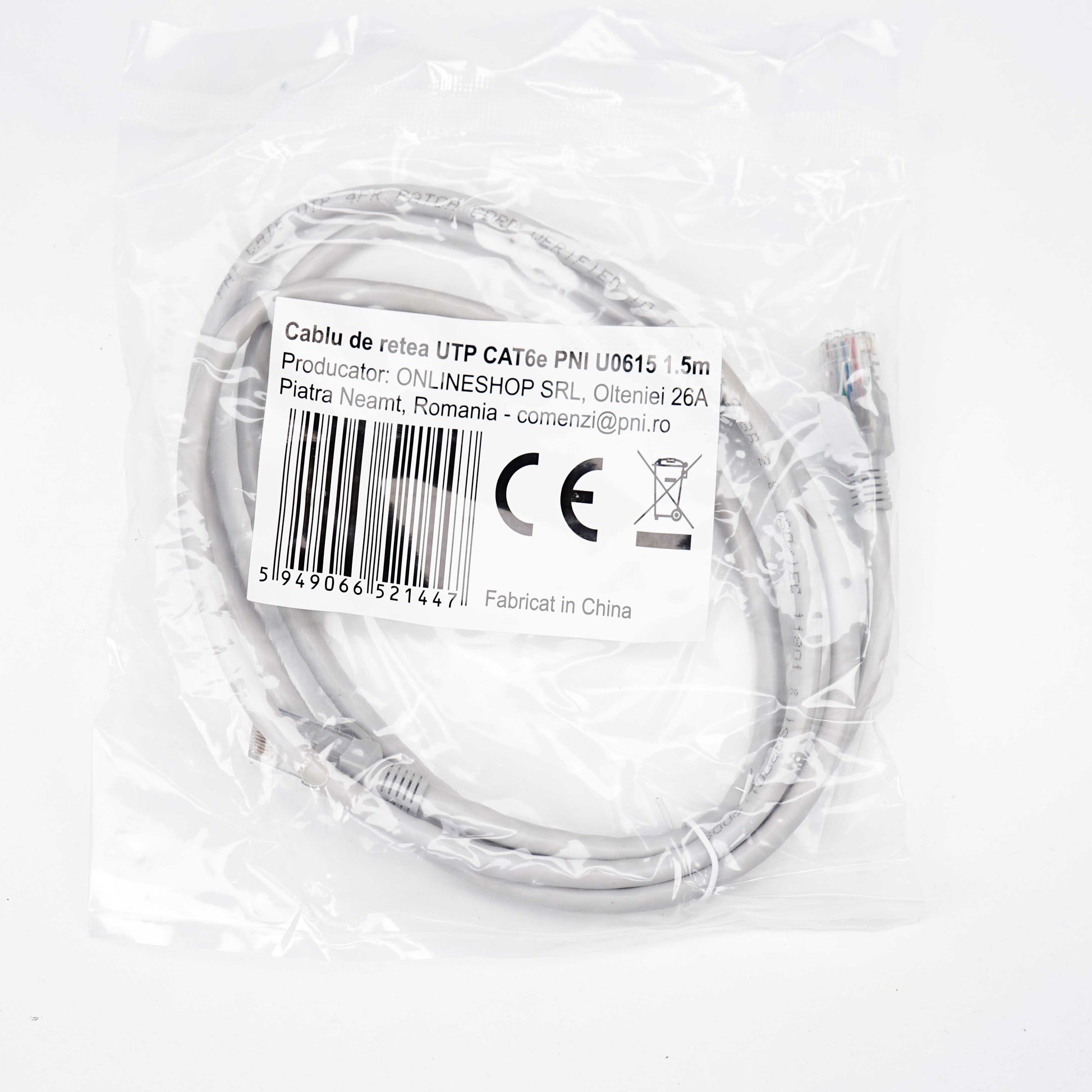 Cablu de retea UTP CAT6 PNI U0615, Patch, mufat 2xRJ45, 8 fire x 0.5 mm, 1.5m
