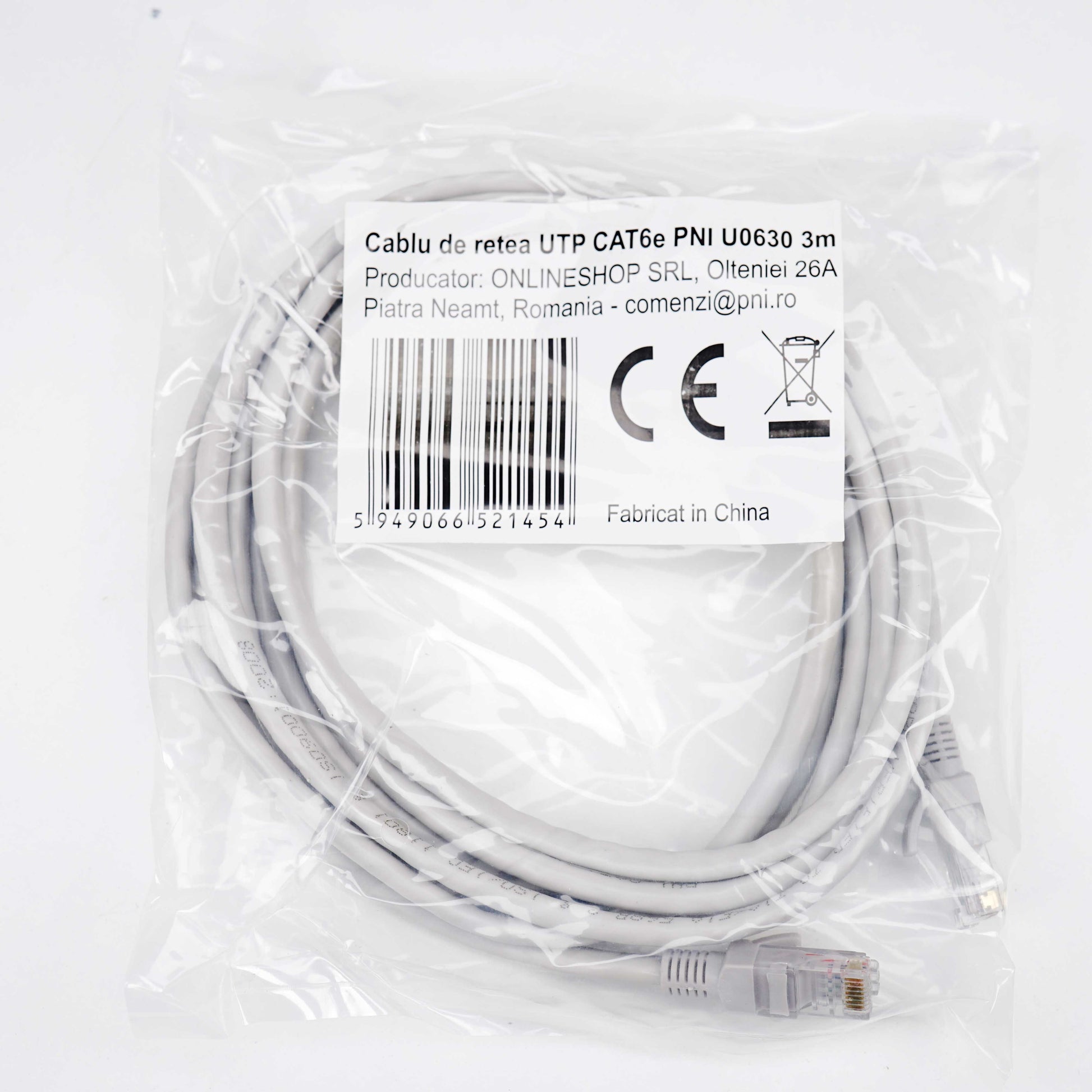 Cablu de retea UTP CAT6 PNI U0630, patch, mufat 2xRJ45, 8 fire x 0.5 mm, 3m