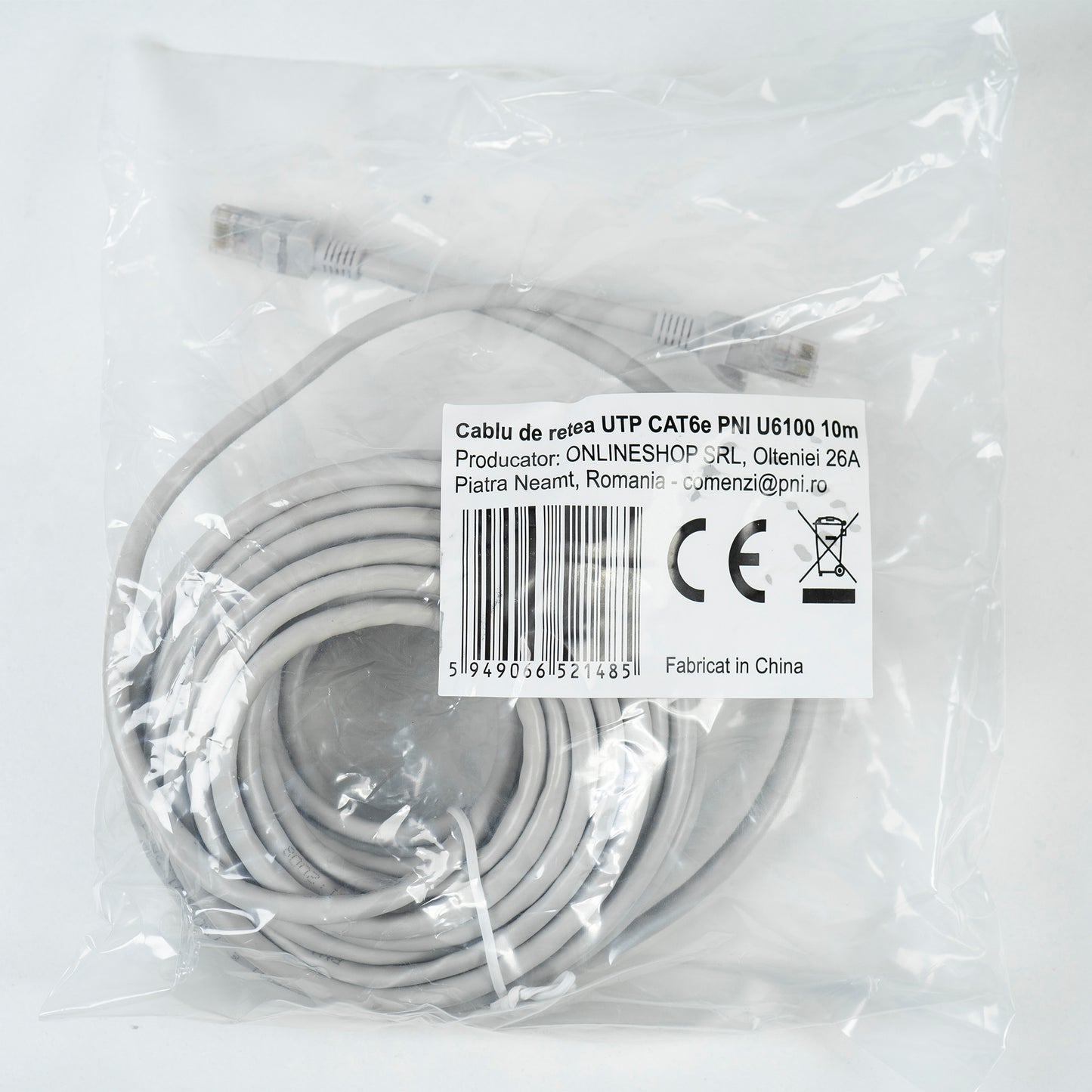 Cablu de retea UTP CAT6 PNI U6100, patch mufat 2xRJ45, 8 fire x 0.5 mm, 10m