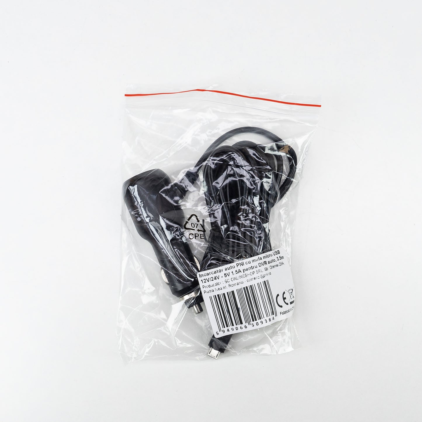 Incarcator auto PNI cu mufa micro USB 12V/24V - 5V 1.5A pentru DVR auto, lungime cablu 3.5m