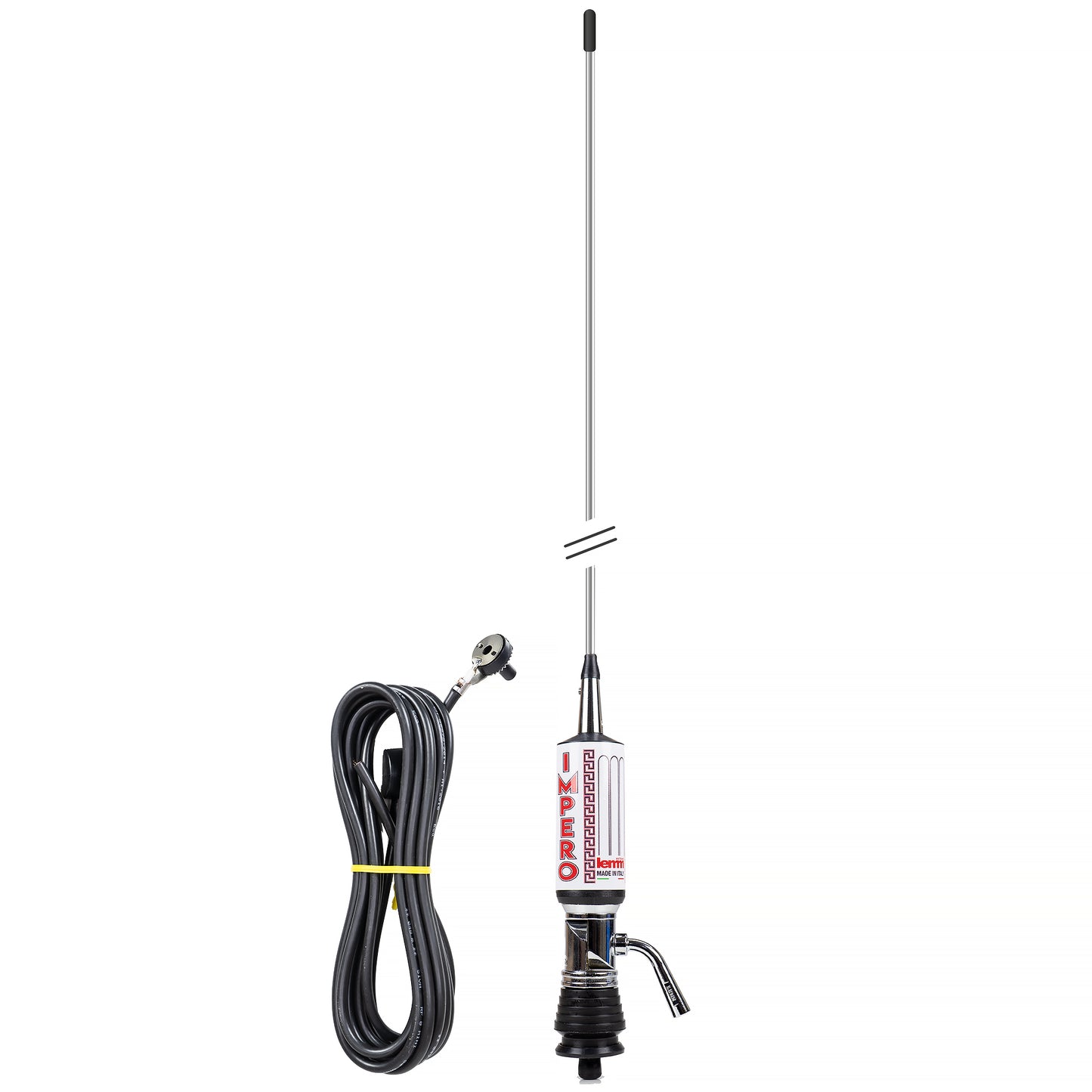 Antena CB LEMM TURBO IMPERO, alb, lungime 200 cm, castig 7dB, 26.5-28Mhz, 2500W, cablu RG58 4m, fabricata in Italia