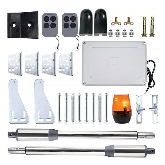 Kit automatizare porti batante PNI MAB300, cu 2 motoare 40W, telecomenzi si panou de control, fotocelule si lampa, lungime poarta 2 x 2.5m max, greutate poarta 200Kg