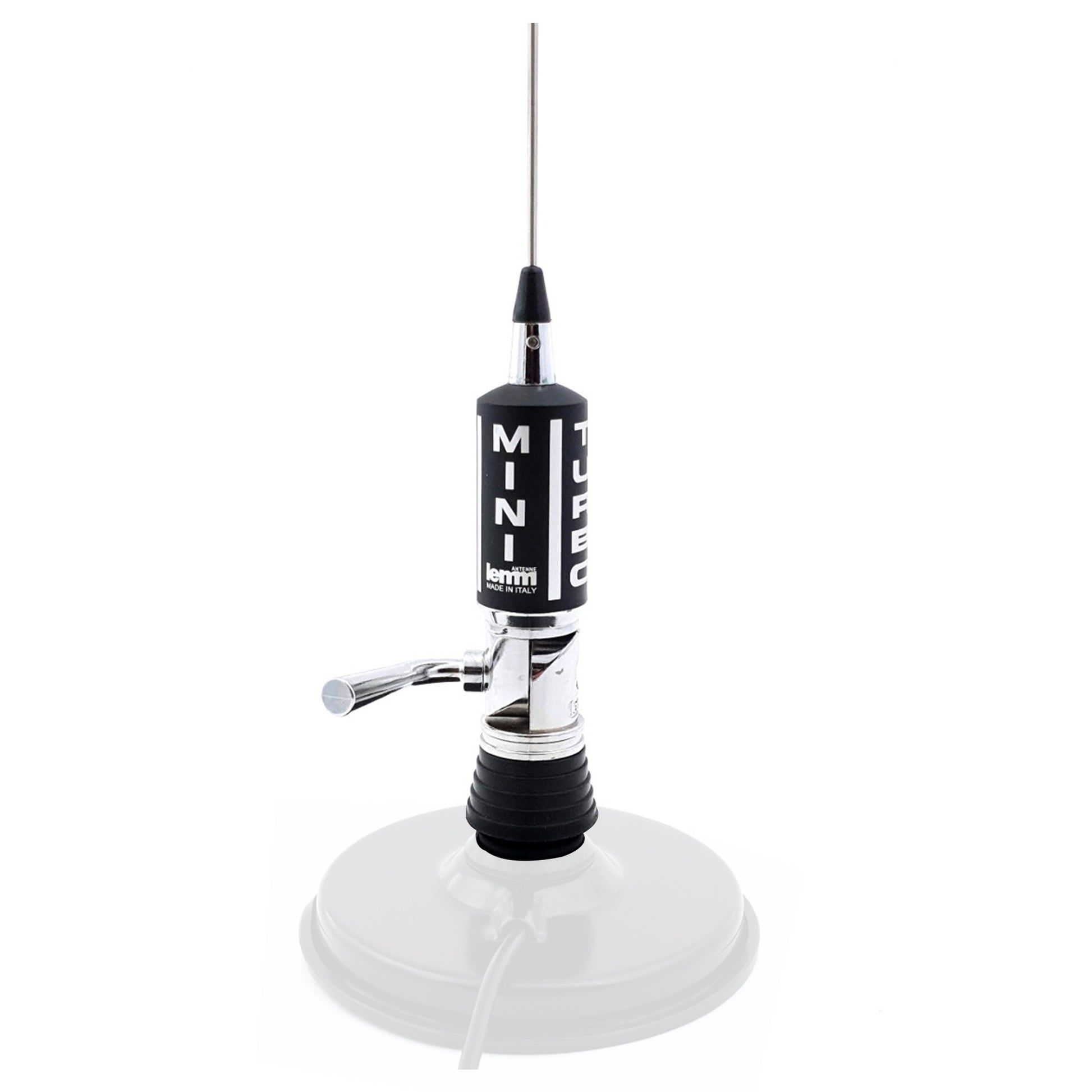 Antena CB LEMM MiniTurbo AT-1002 PL, lungime 110 cm, castig 2dB, 26.5-27.5Mhz, 200W, fara cablu, fabricata in Italia