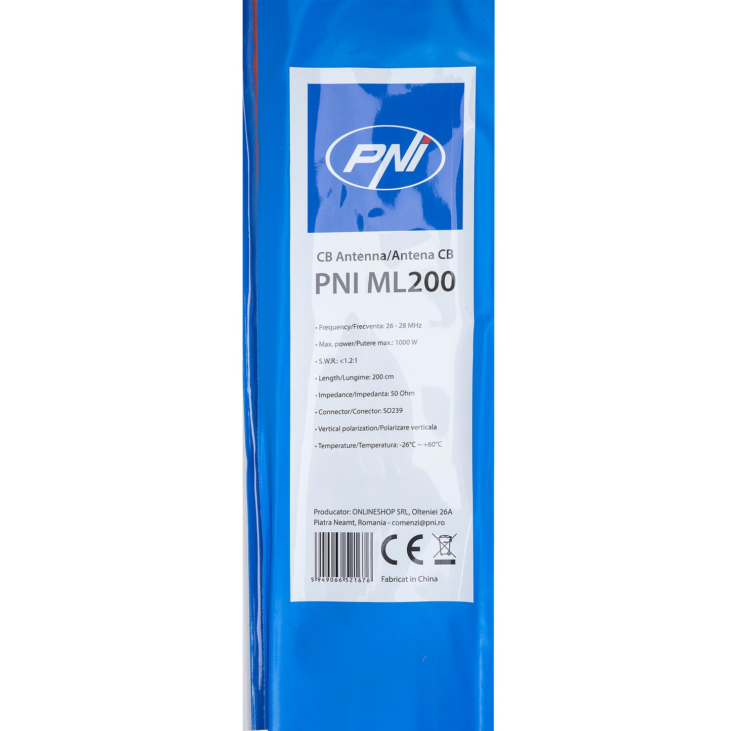 Antena CB PNI ML200, lungime 200cm, 26-28MHz, 1000W cu cablu RG58 4 metri inclus