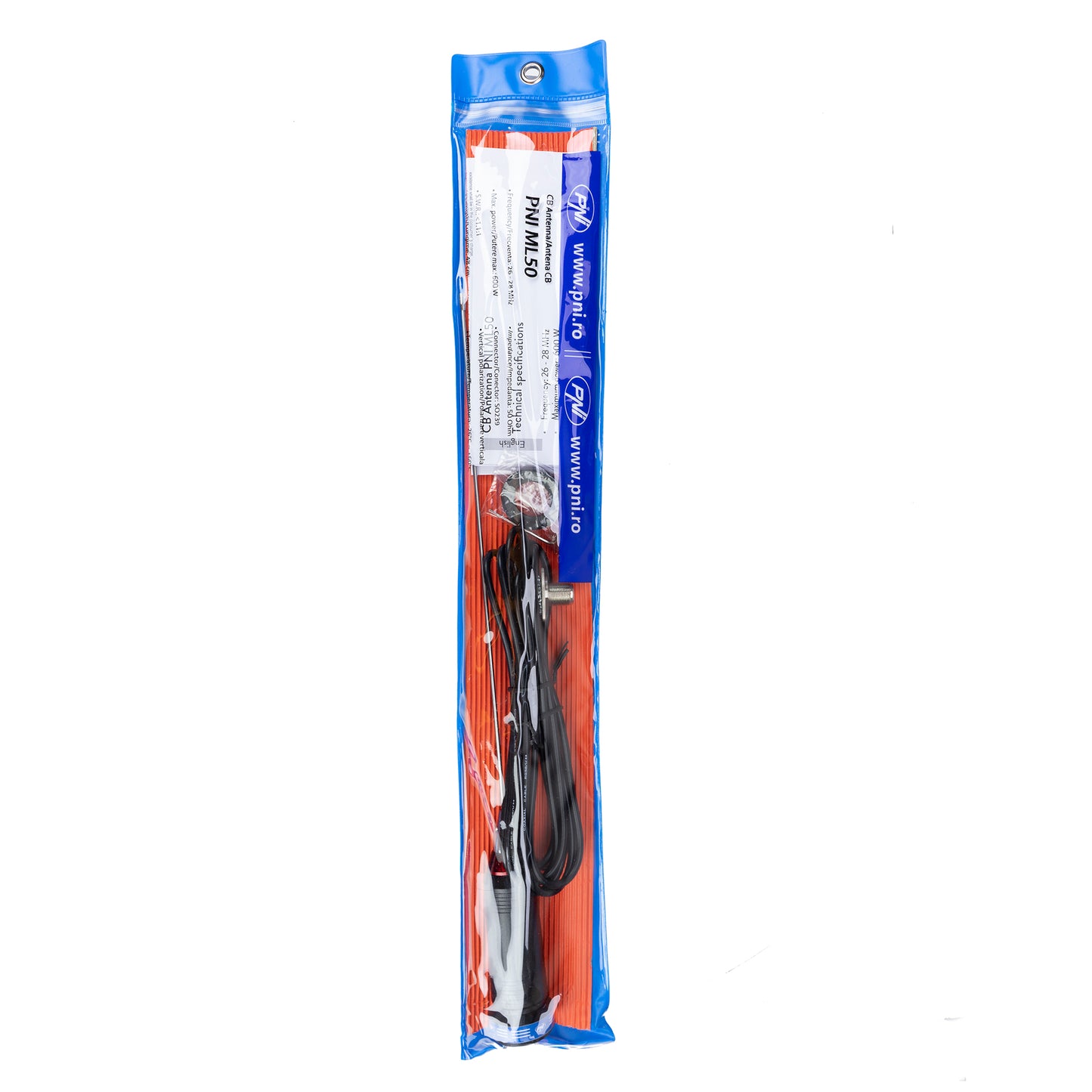 Antena CB PNI ML50, lungime 48cm, 26-28MHz, 600W cu cablu de legatura RG58 3,5 metri, fara mufa PL259