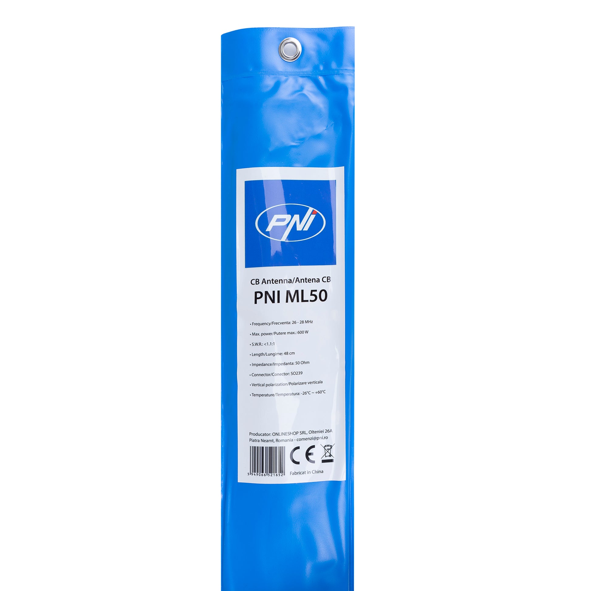 Antena CB PNI ML50, lungime 48cm, 26-28MHz, 600W cu cablu de legatura RG58 3,5 metri, fara mufa PL259