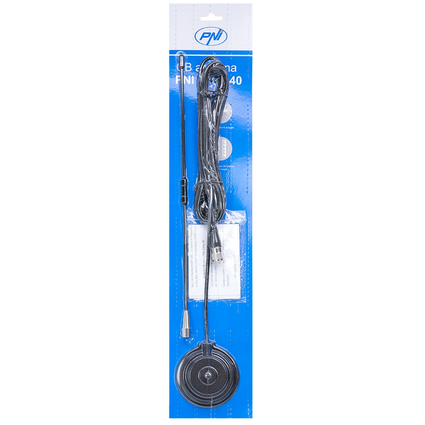 Antena CB PNI Extra 40, cu magnet inclus, lungime 45 cm, 30W, 26-30MHz, SWR 1.0, fibra de sticla