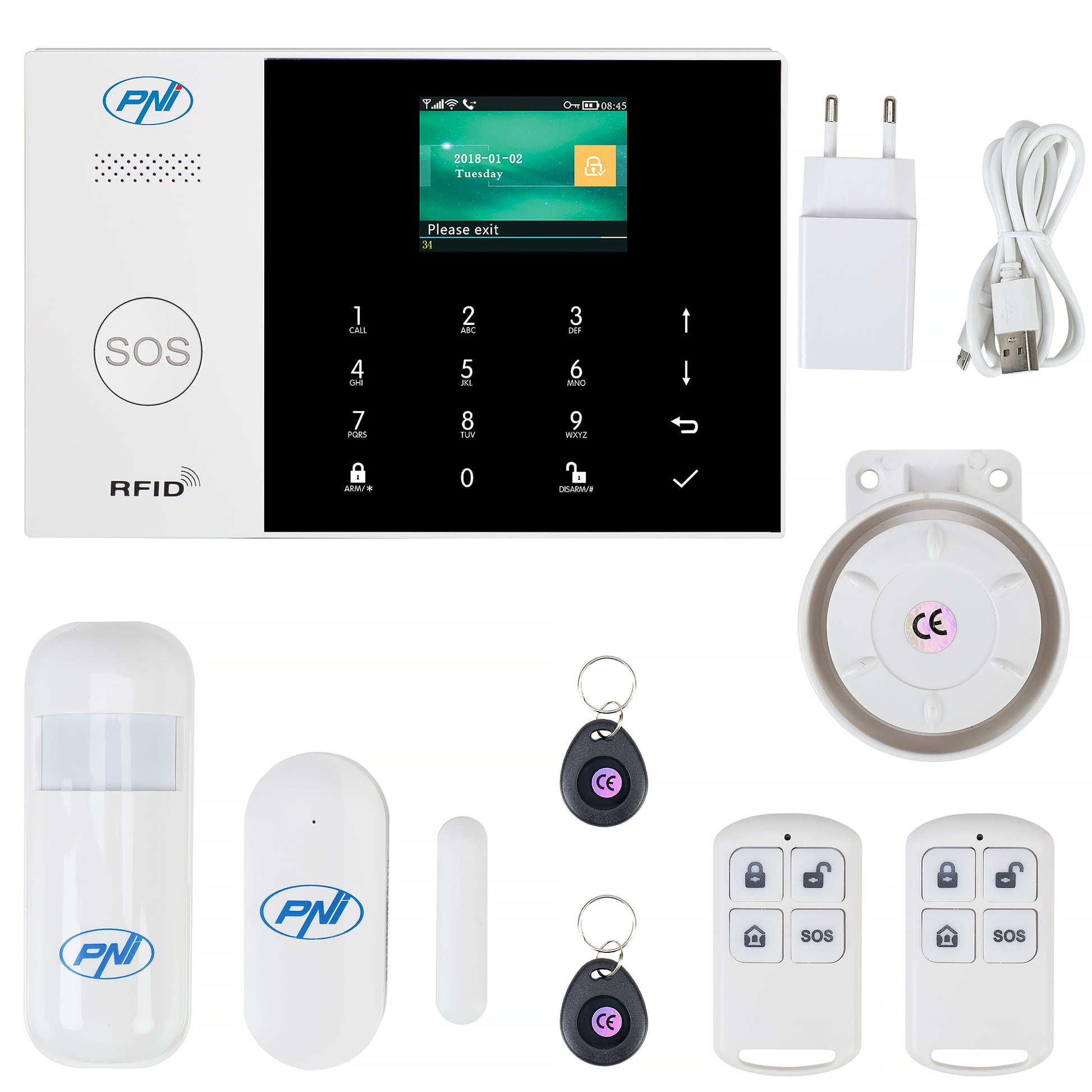 Sistem de alarma wireless PNI SafeHouse HS600 Wifi GSM 4G,  suporta 90 zone wireless si 3 zone cu fir, compatibil cu aplicatia Tuya Smart, alerta prin SMS, apel vocal, notificare pe telefon