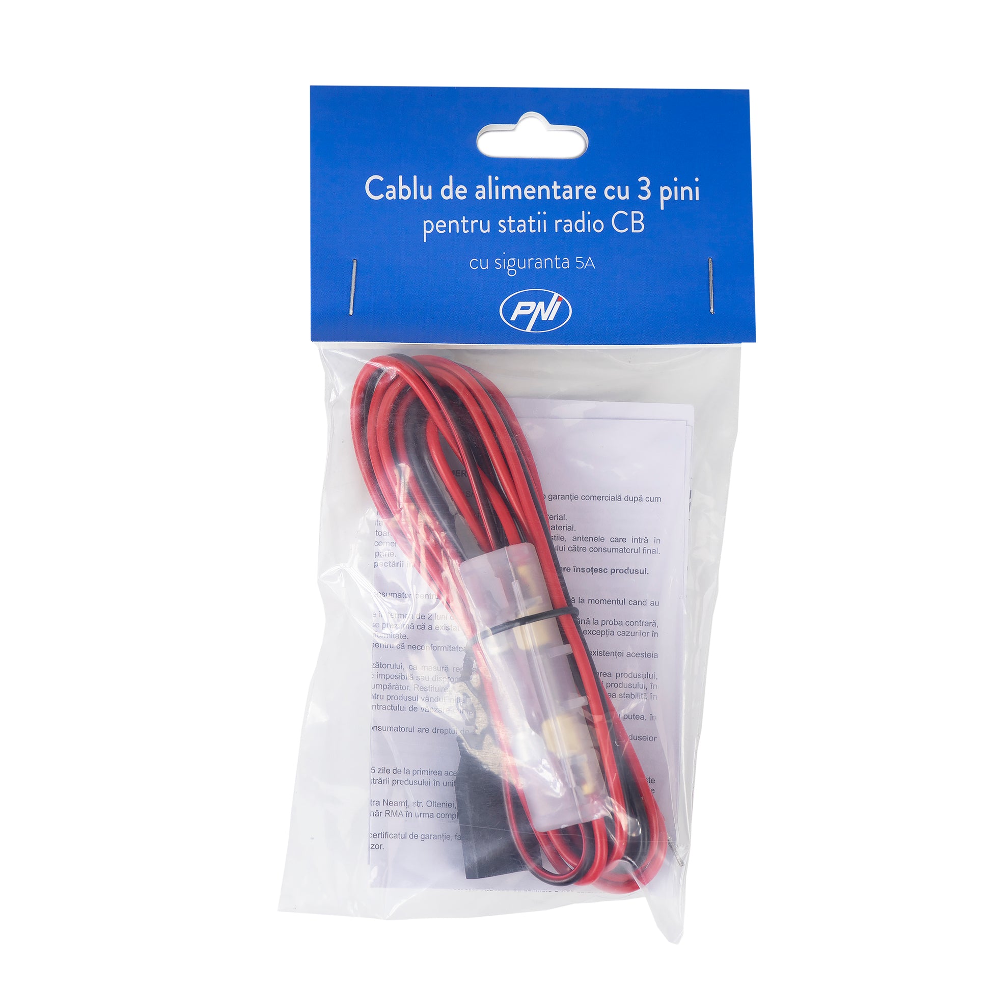 Cablu alimentare PNI cu 3 pini si siguranta 5A pentru statii radio CB, lungime 200 cm