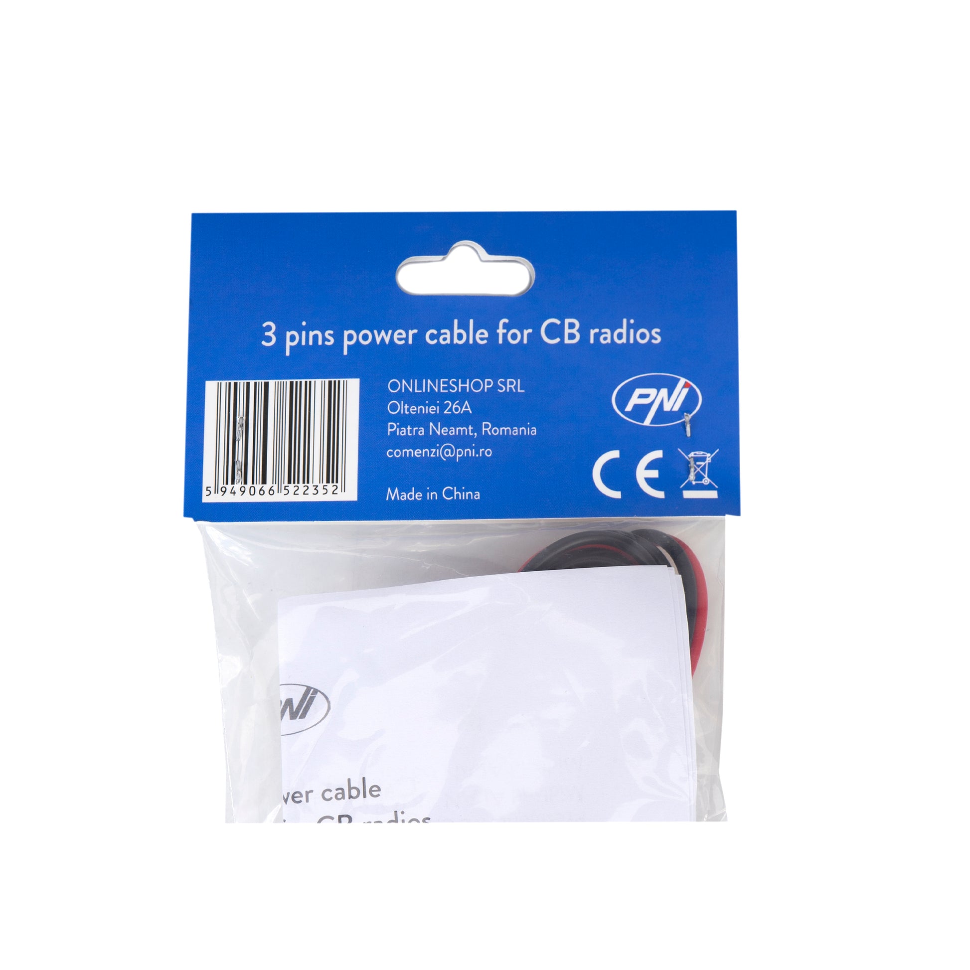 Cablu alimentare PNI cu 3 pini si siguranta 5A pentru statii radio CB, lungime 200 cm