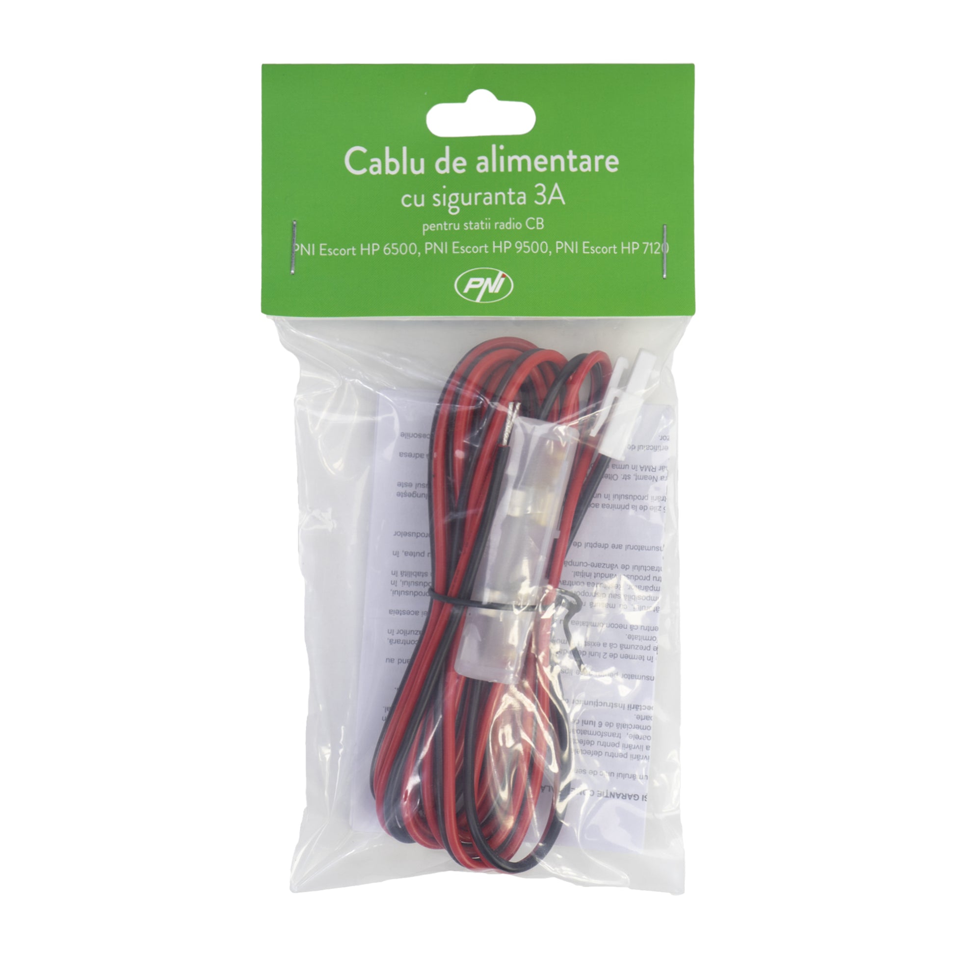 Cablu alimentare PNI cu siguranta si conector pentru statii radio CB PNI HP 6500, HP 7120 si PNI HP 9500, cu siguranta 3A