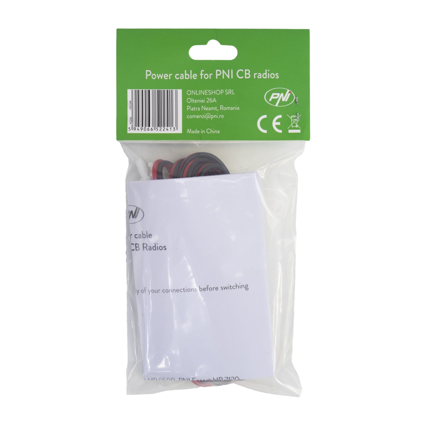 Cablu alimentare PNI cu siguranta si conector pentru statii radio CB PNI HP 6500, HP 7120 si PNI HP 9500, cu siguranta 3A